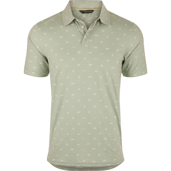 Men's Drake Performance Print Polo in Sage - Image 2