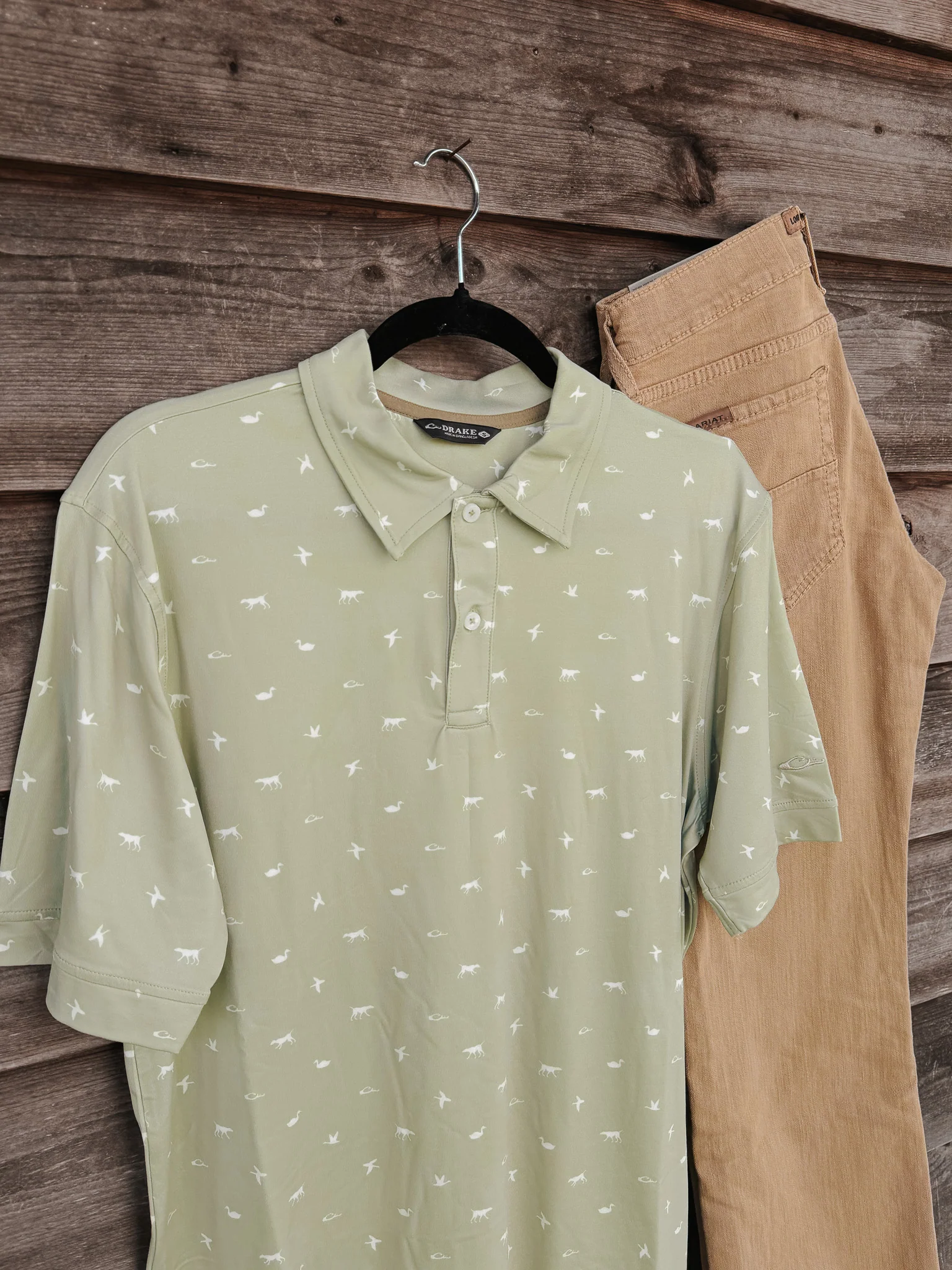 Men's Drake Performance Print Polo in Sage - Image 3