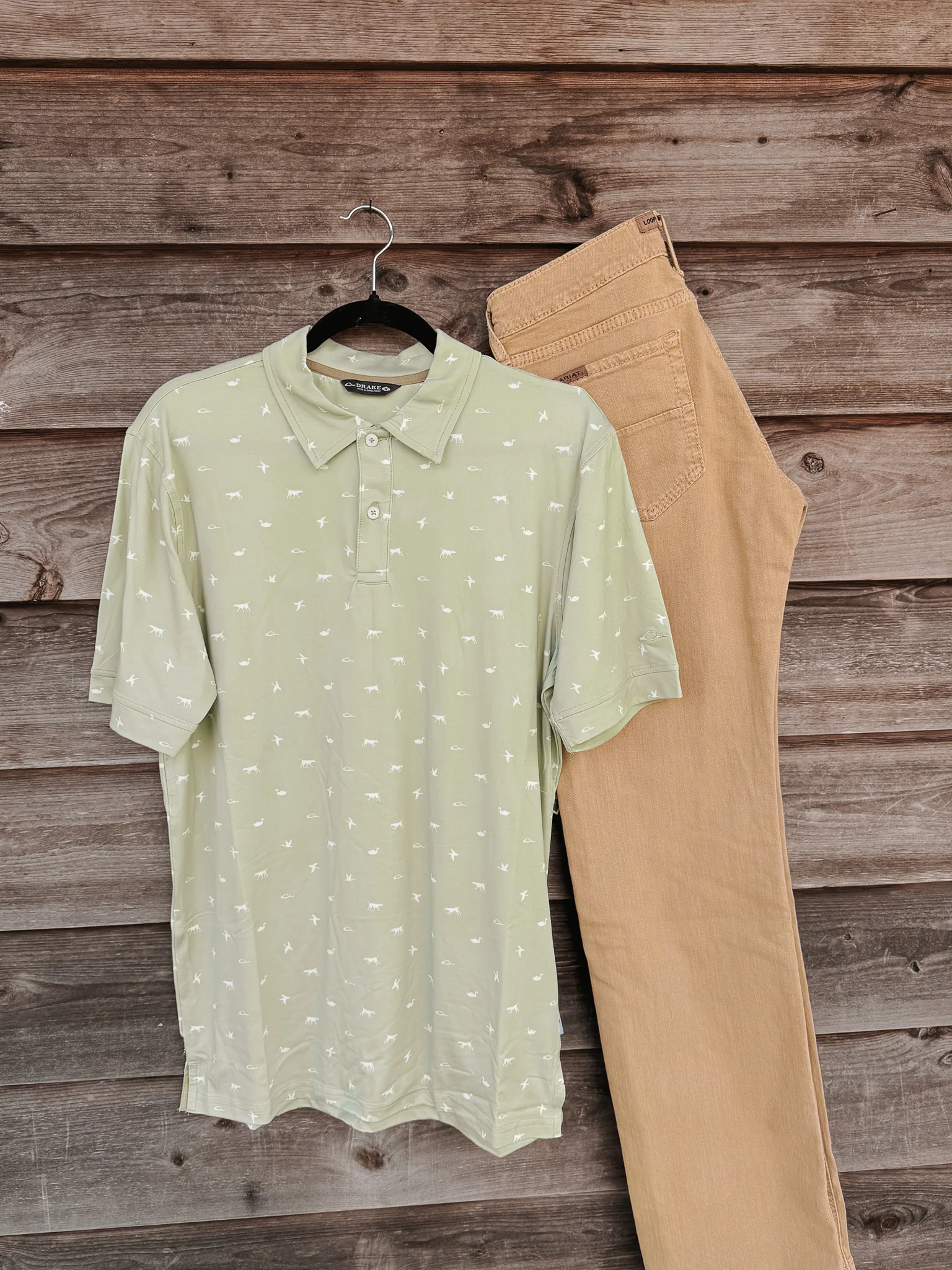 Men's Drake Performance Print Polo in Sage - Image 5