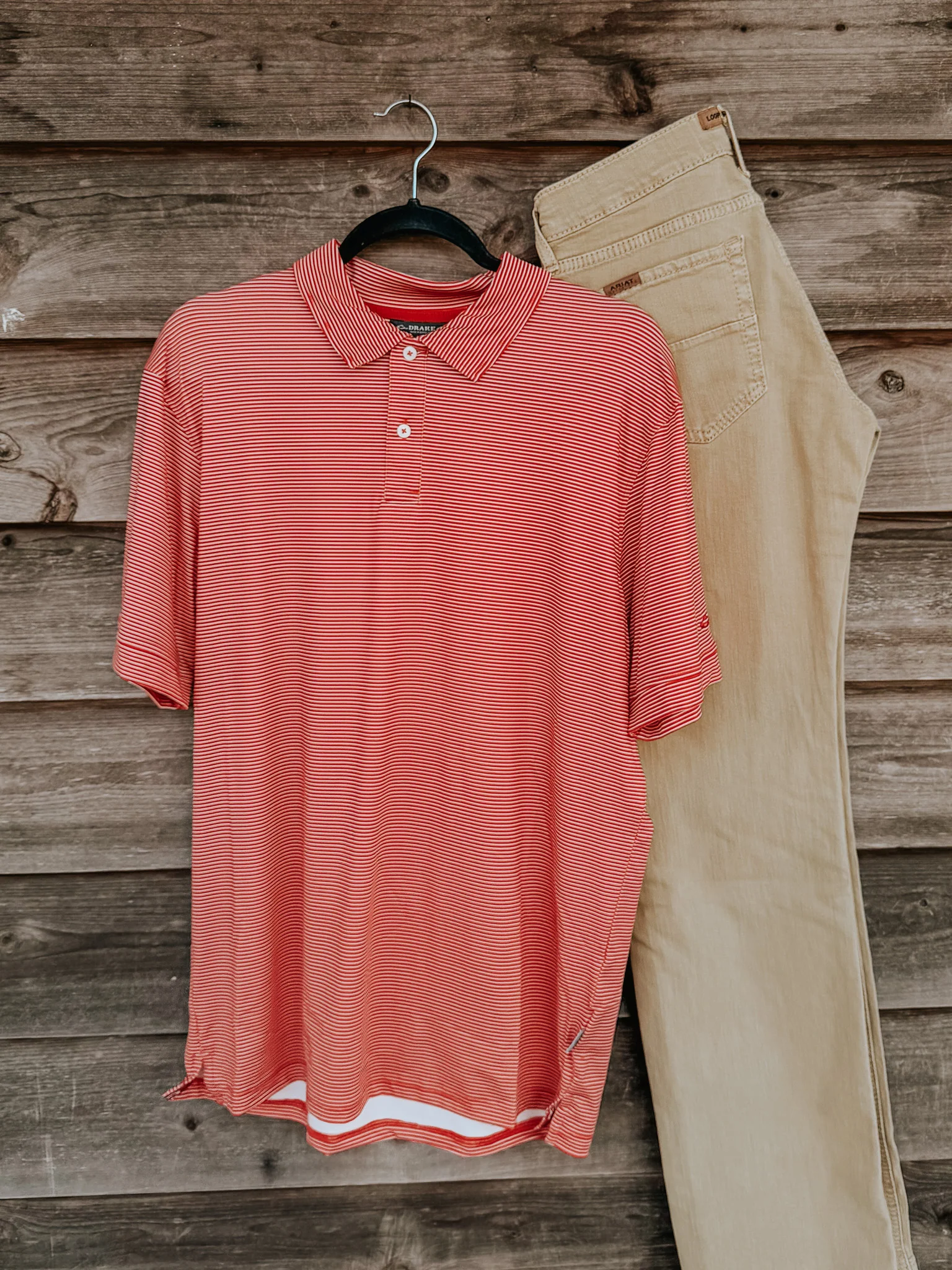 Men's Drake Performance Chalk Striped Polo in Baked Apple