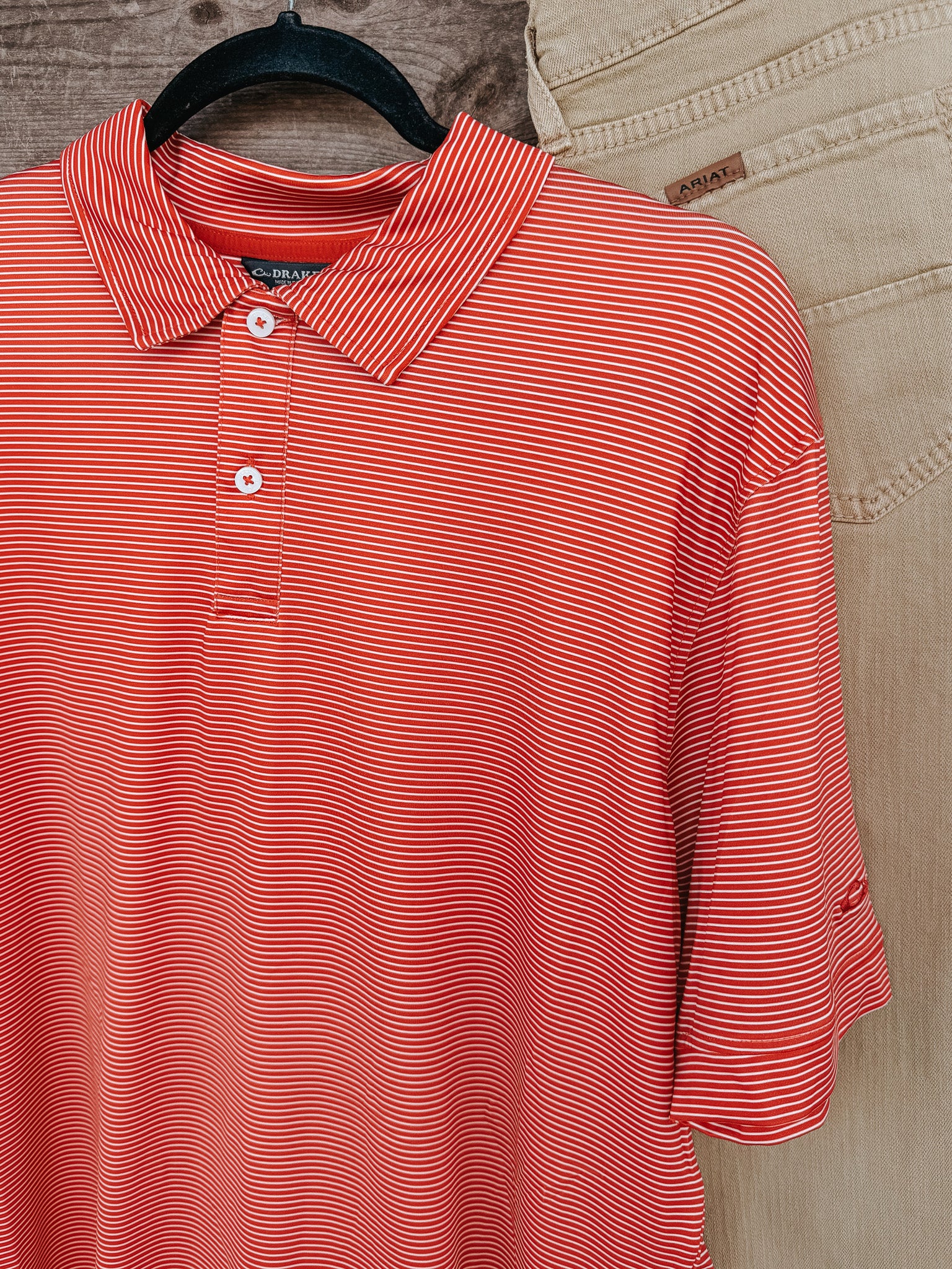 Men's Drake Performance Chalk Striped Polo in Baked Apple - Image 3