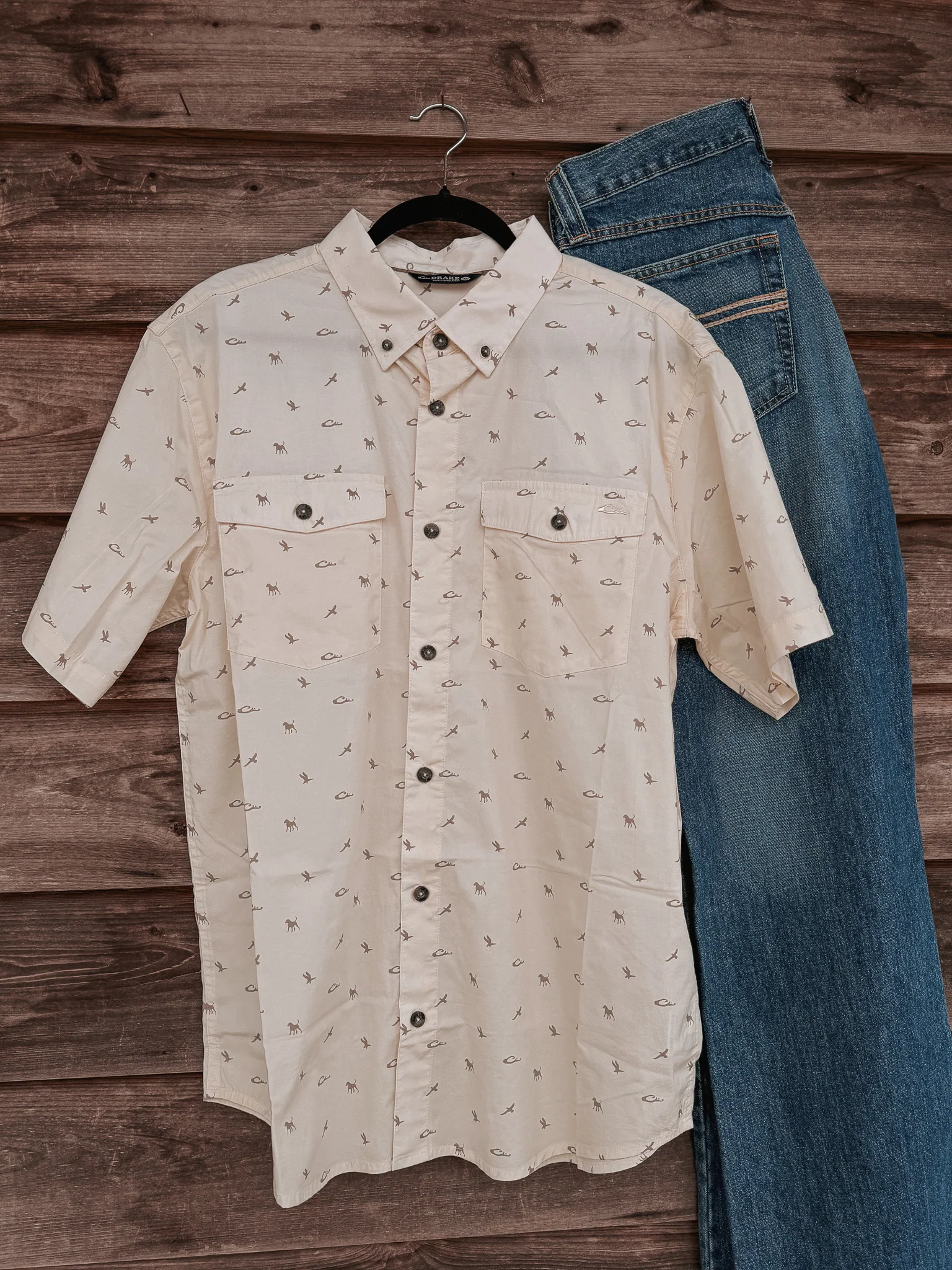 Drake Men's Cotton DDD Print Short Sleeve Shirt