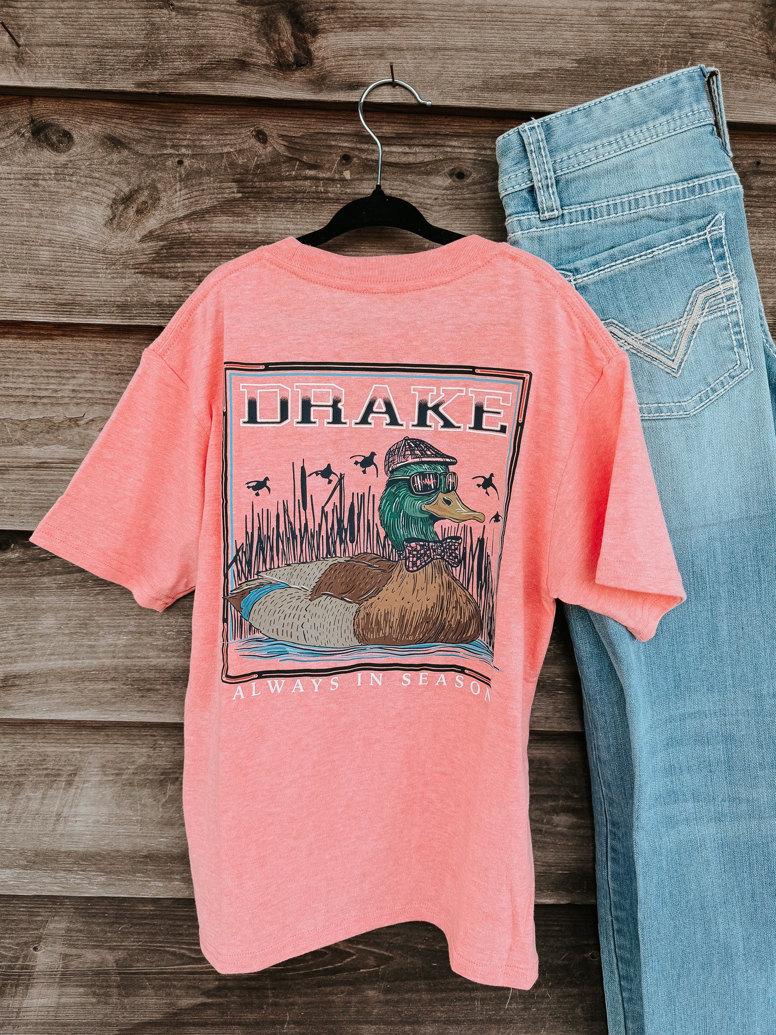 Drake Youth Bow Tie Duck T-Shirt in Peach