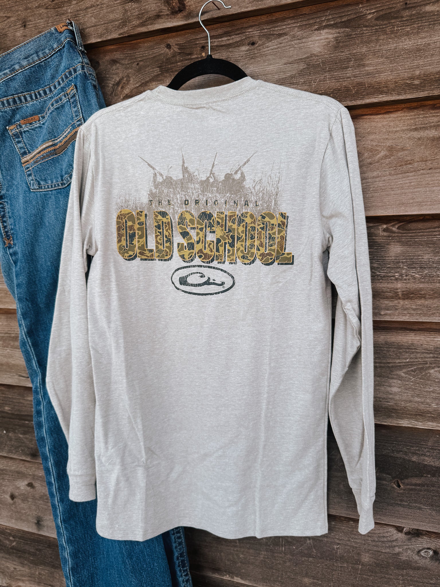Men's Drake Old School Original Long Sleeve T-Shirt in Fossil Heather - Image 4