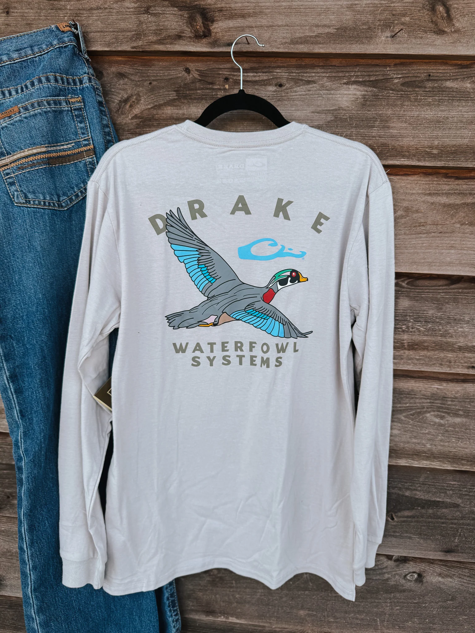 Men's Drake Retro Wood Duck Long Sleeve T-Shirt in Wind Chime - Image 4