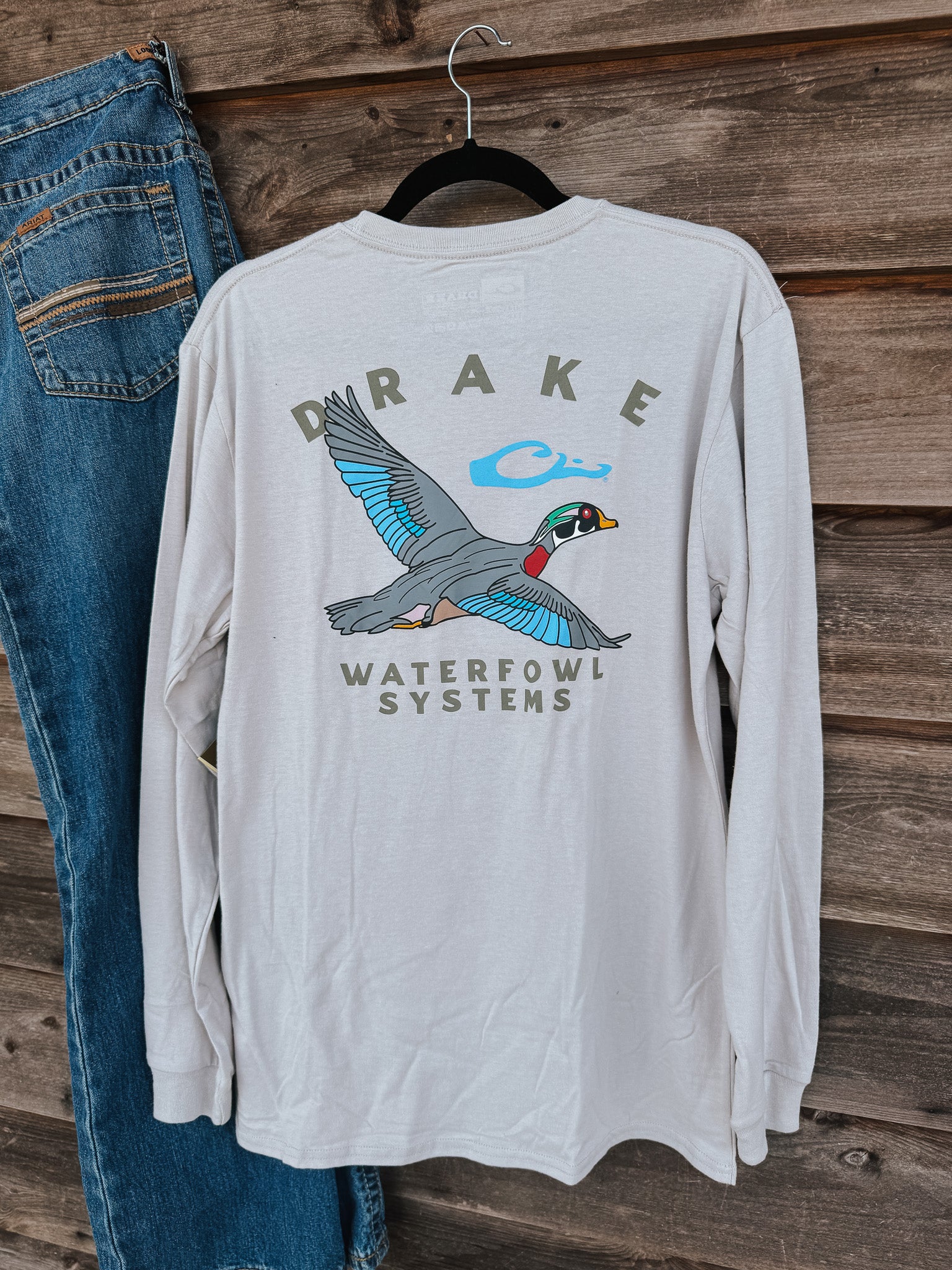 Men's Drake Retro Wood Duck Long Sleeve T-Shirt in Wind Chime - Image 5