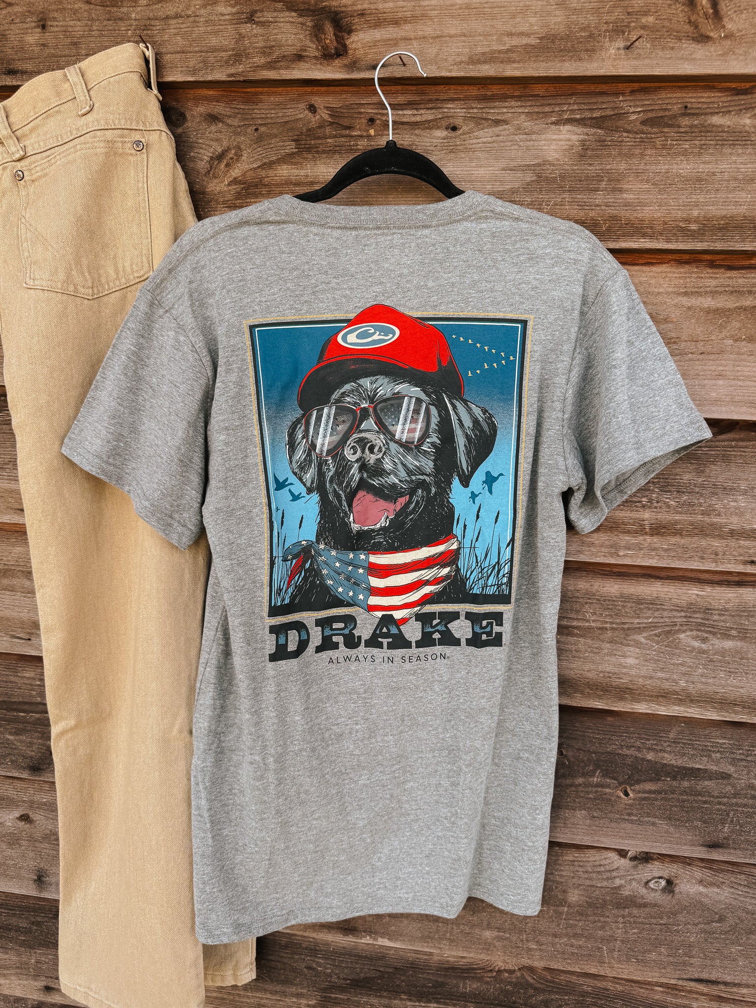 Men's Drake Bandana Lab Flag T-Shirt in Graphite Heather - Image 4
