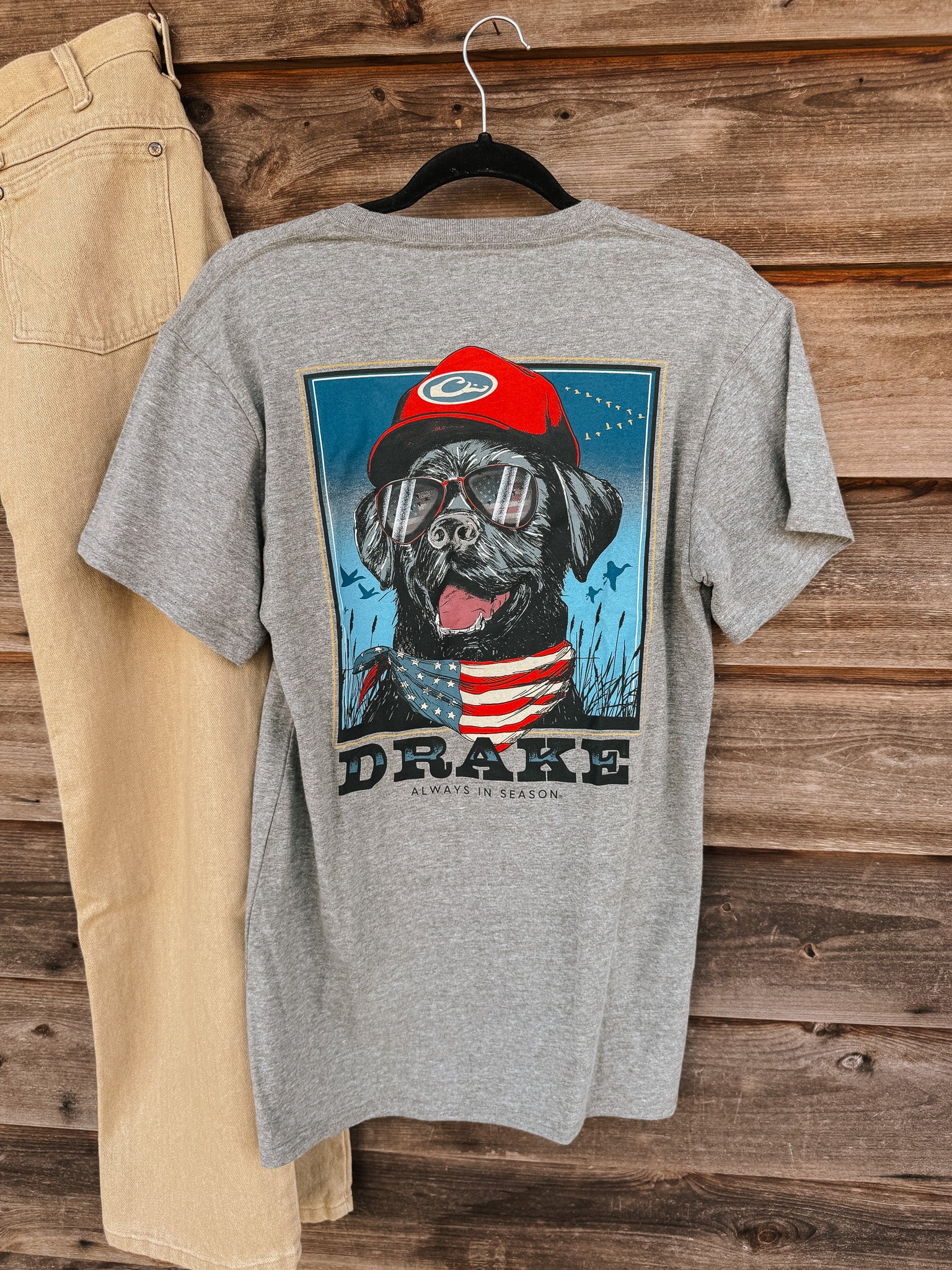 Men's Drake Bandana Lab Flag T-Shirt in Graphite Heather - Image 5