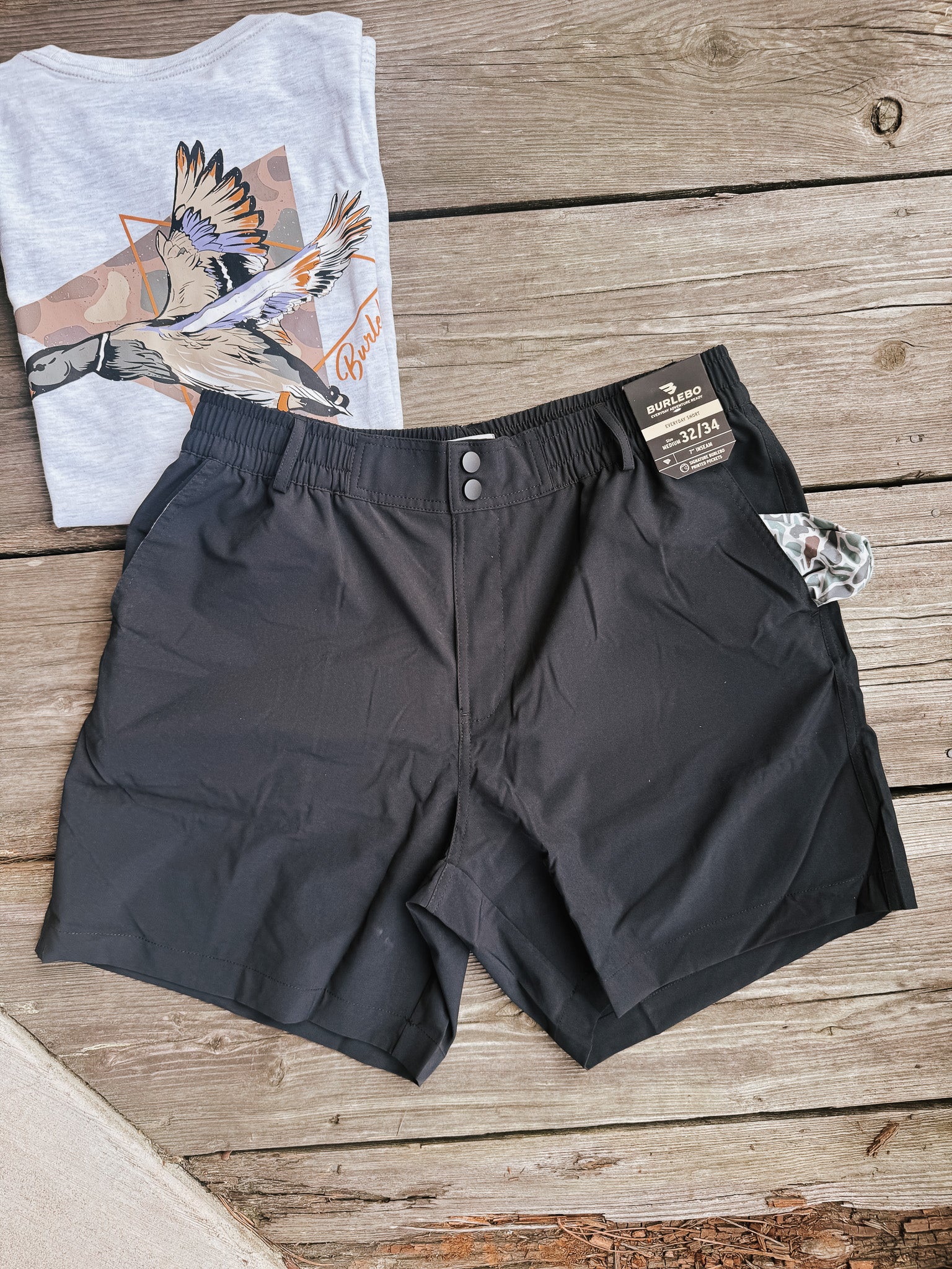 Men's Burlebo 7" Everyday Short - Matte Black - Retro Duck Camo Pocket - Image 8