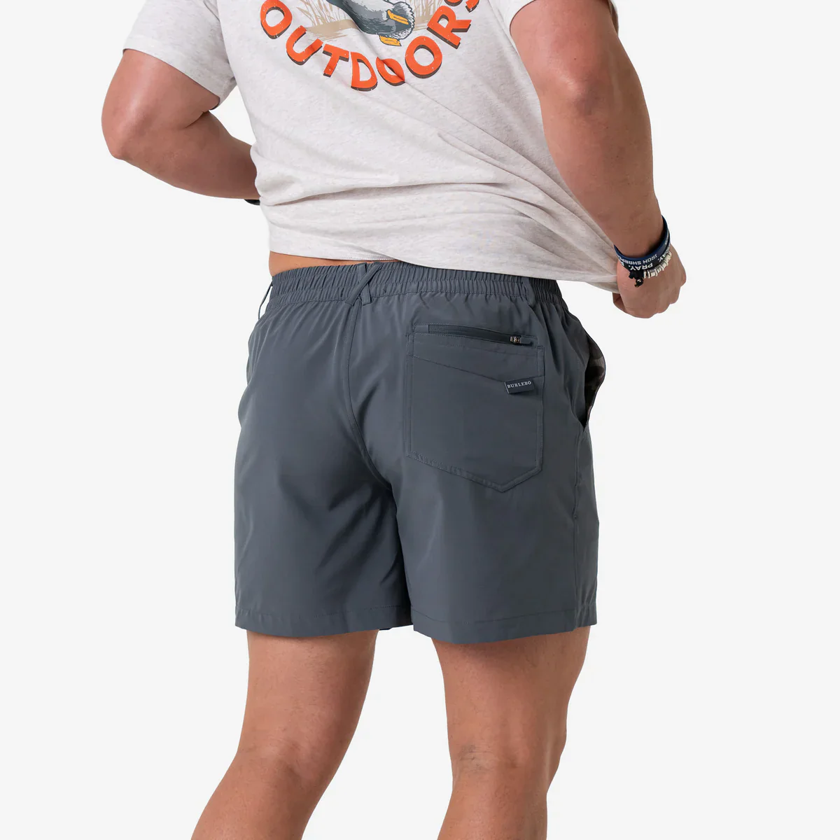Men's Burlebo 7" Everyday Short - River Rock Grey - Classic Deer Camo Pocket - Image 4