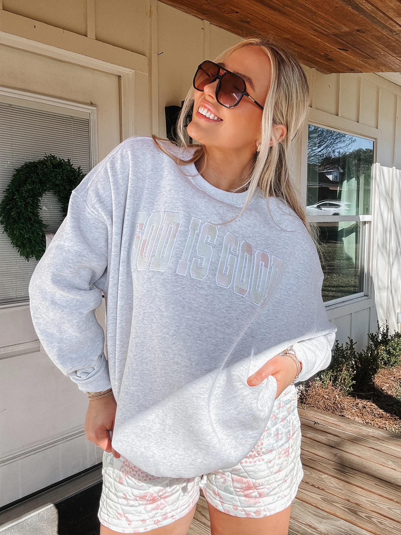 God Is Good Quilted Pastel Embroidered Sweatshirt - Image 4