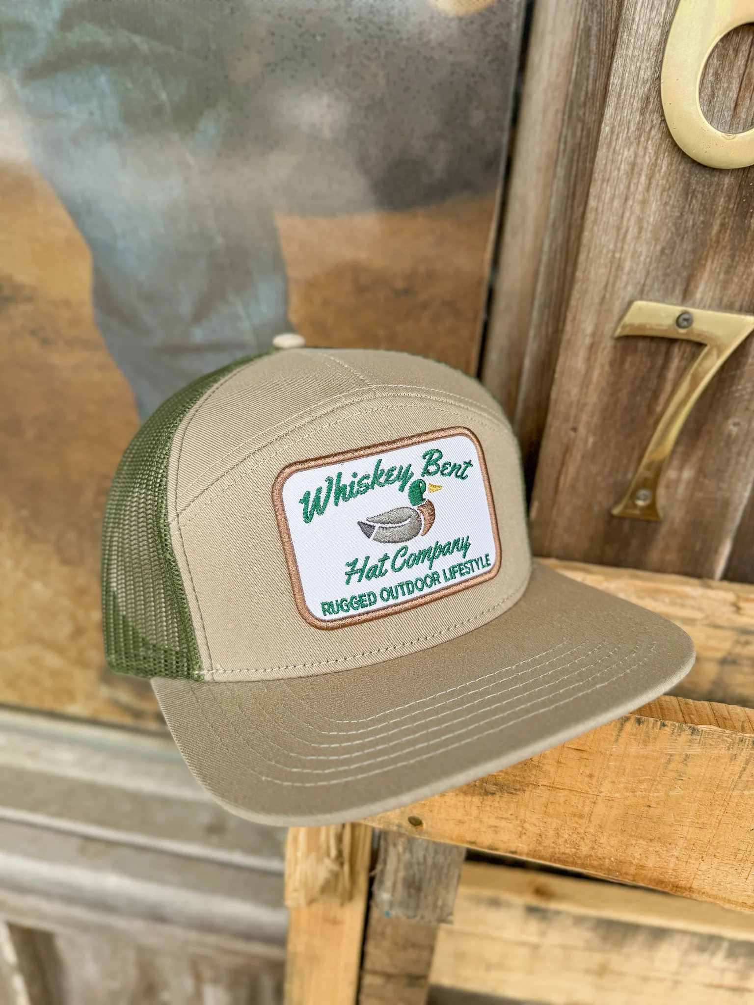 Whiskey Bent Hat Co. Green Head 7-Panel Cap - Khaki/Green