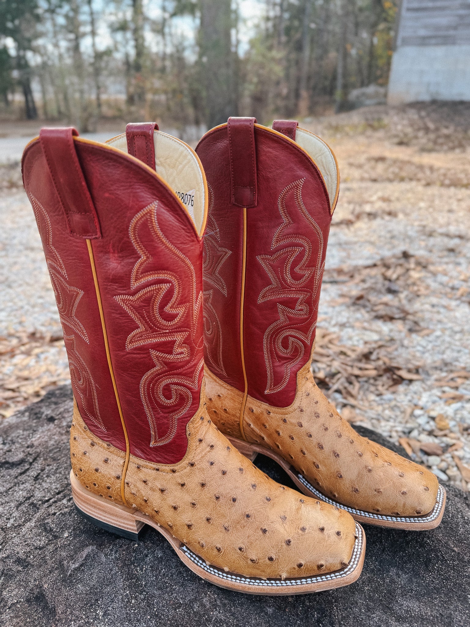 Men's Horse Power Red Station Antique Saddle Full Quill Ostrich Boots - Image 6