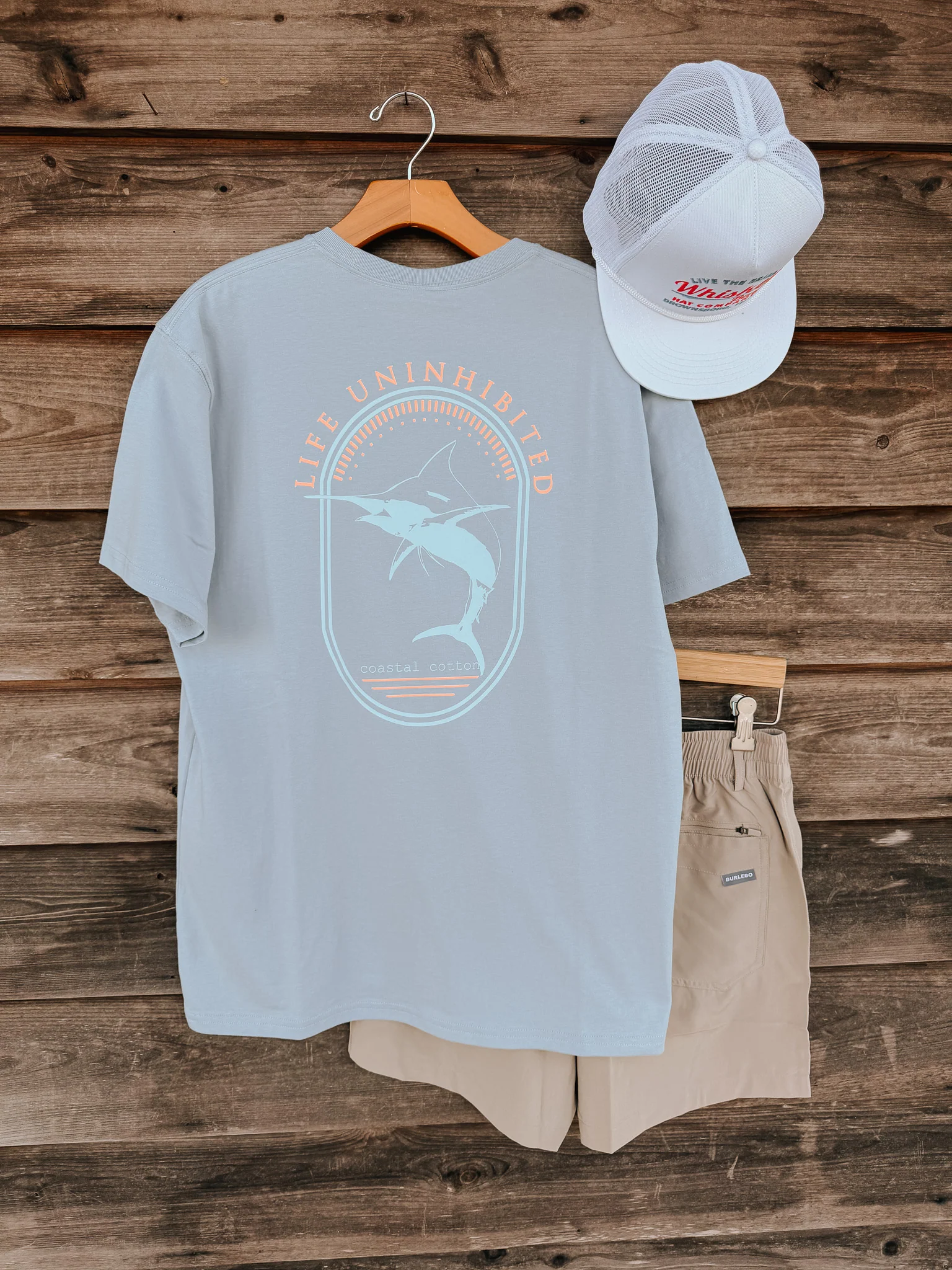 Men's Coastal Cotton Oval Marlin T-Shirt - Blue Fog