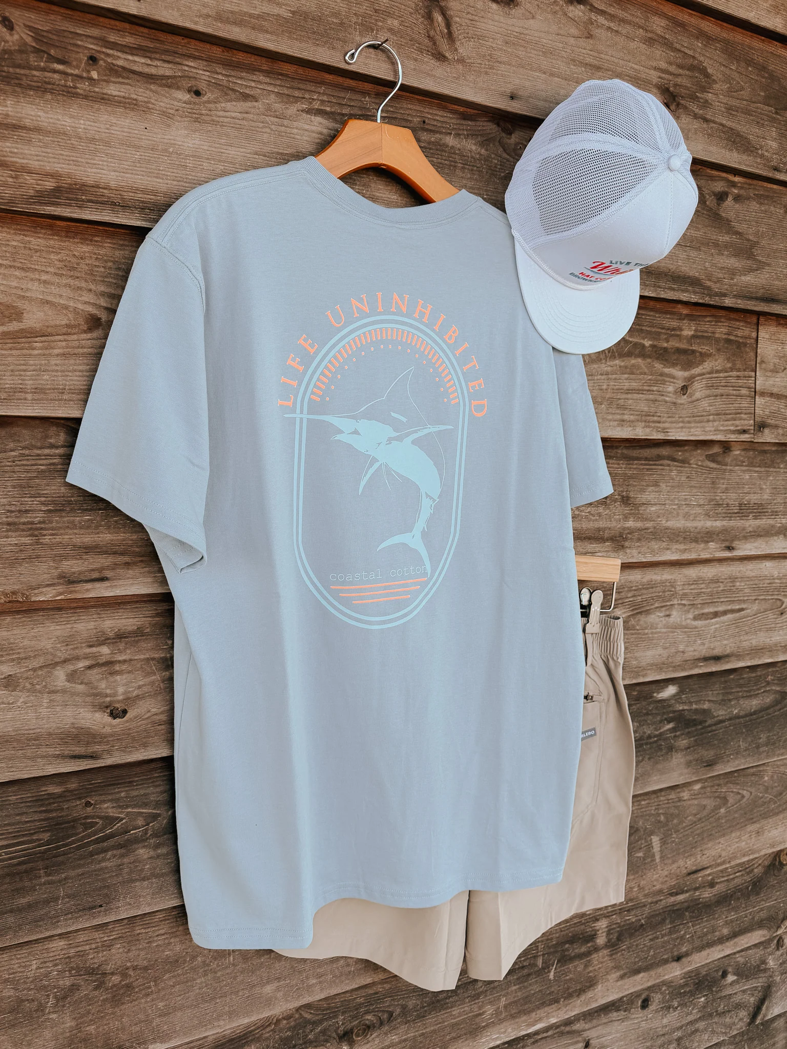 Men's Coastal Cotton Oval Marlin T-Shirt - Blue Fog - Image 2