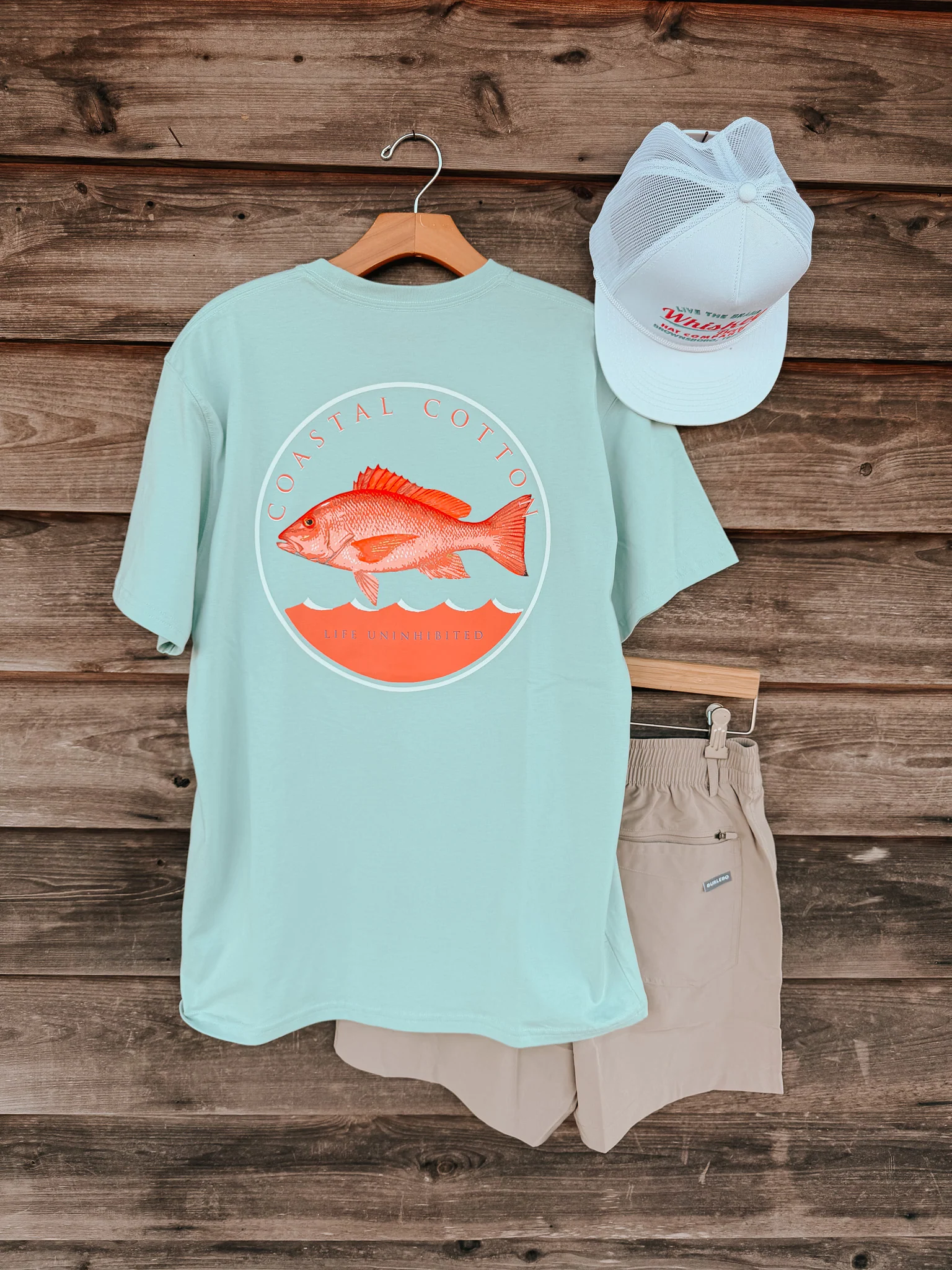 Men's Coastal Cotton Red Snapper T-Shirt - Mint Blue