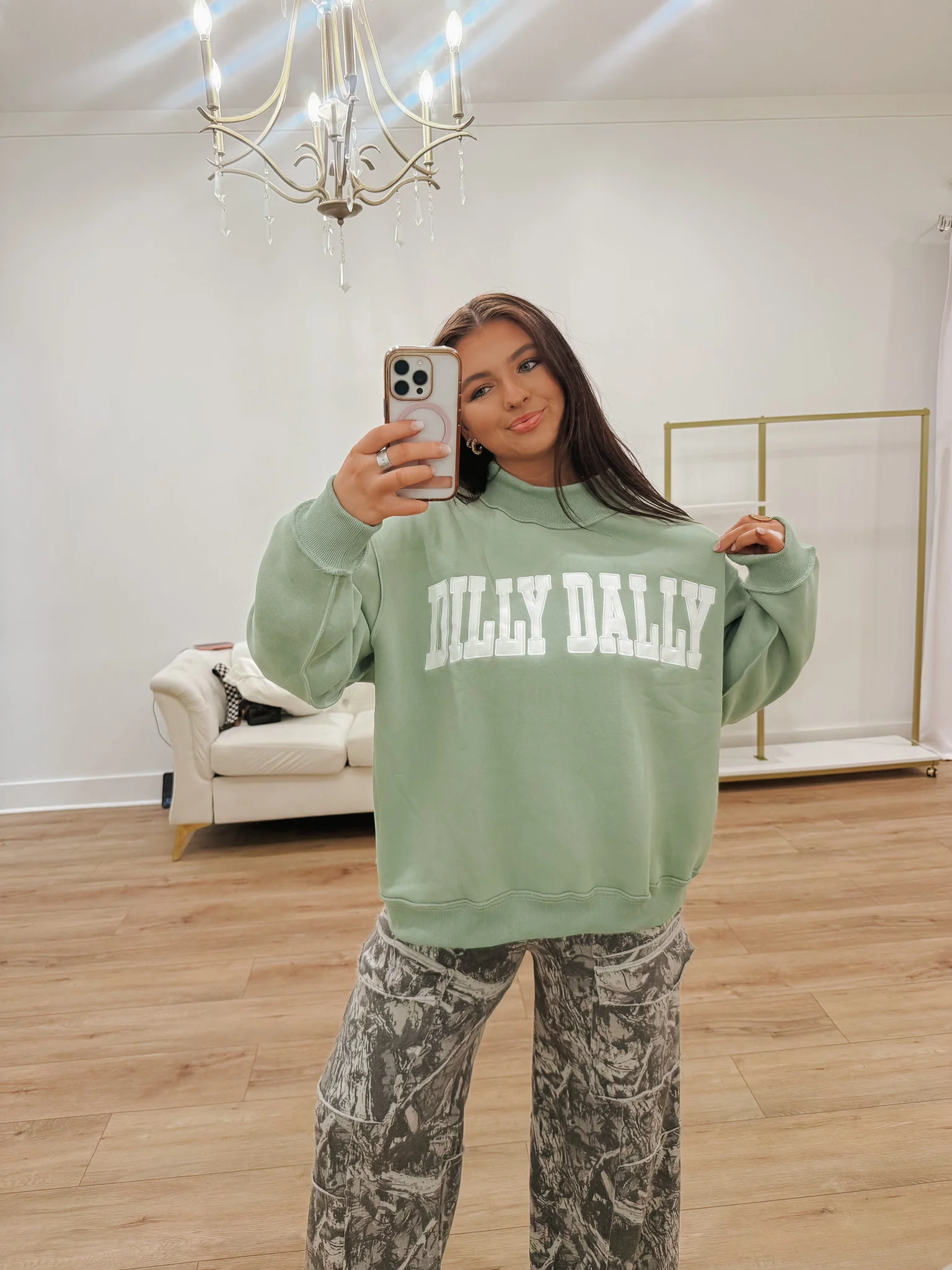 Dilly Dally Mock Neck Sweatshirt in Sage