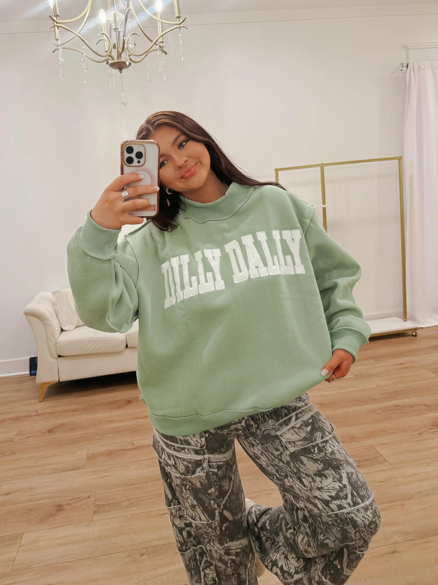 Dilly Dally Mock Neck Sweatshirt in Sage - Image 2