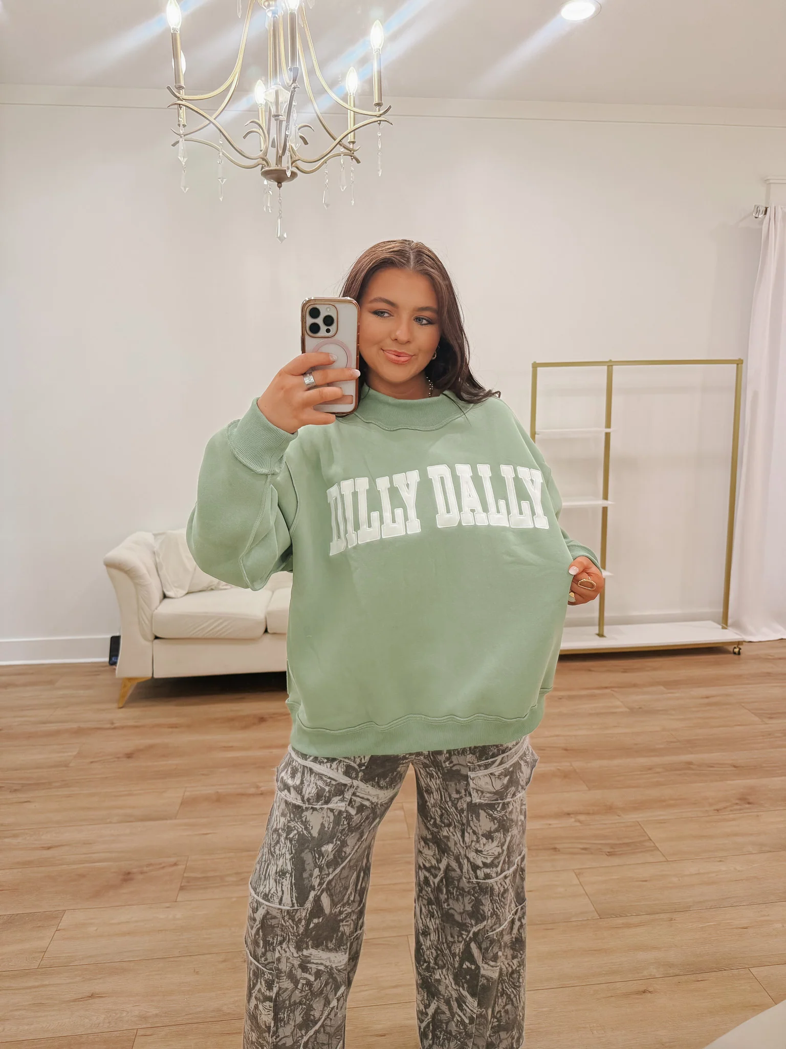Dilly Dally Mock Neck Sweatshirt in Sage - Image 3