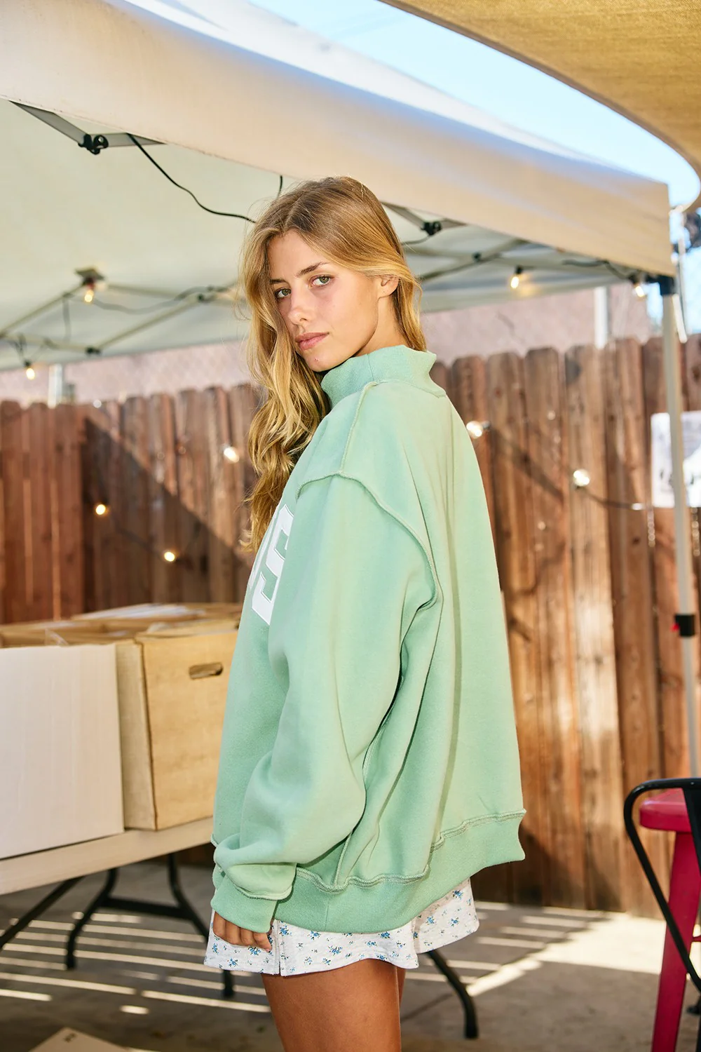 Jesus Embroidered Mock Neck Sweatshirt in Sage - Image 5
