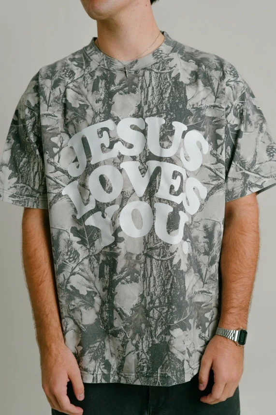 Jesus Loves You Camo Tee in Grey - Image 2