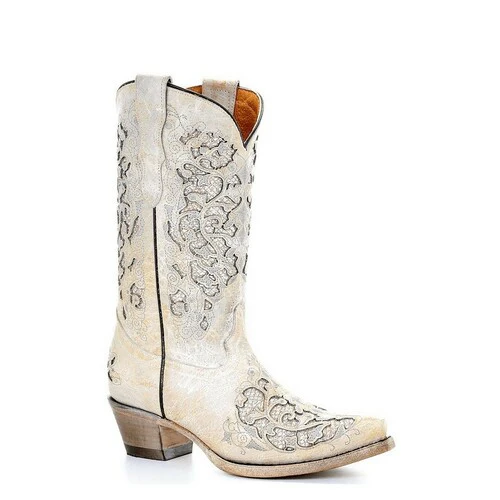 Youth Corral Bone Glitter Inlay & Embroidery Snip Toe Boots - Image 4