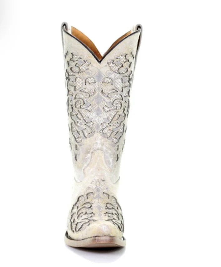 Youth Corral Bone Glitter Inlay & Embroidery Snip Toe Boots - Image 7