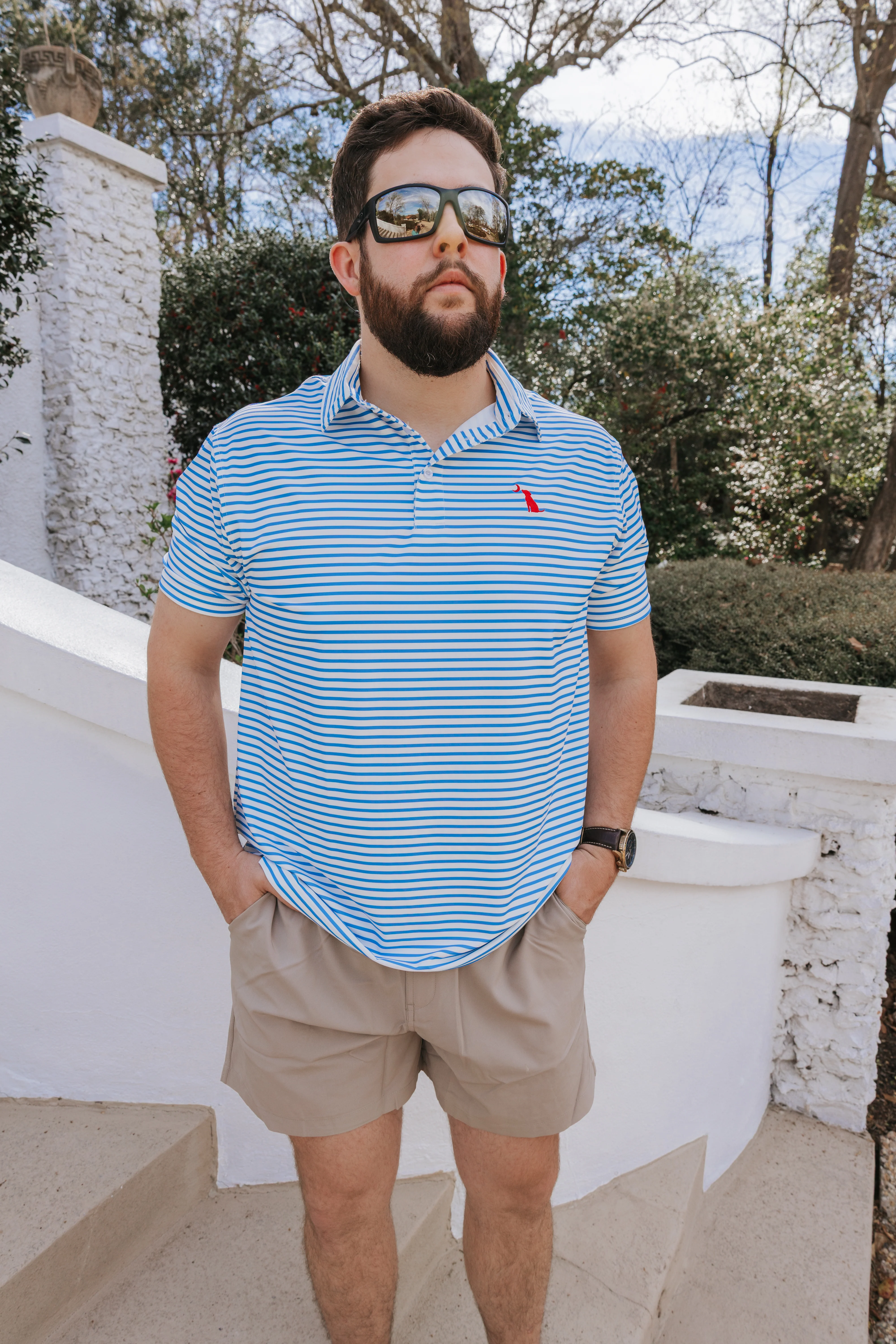 Men's Local Boy Outfitters Edisto Polo in Marina/White - Image 2