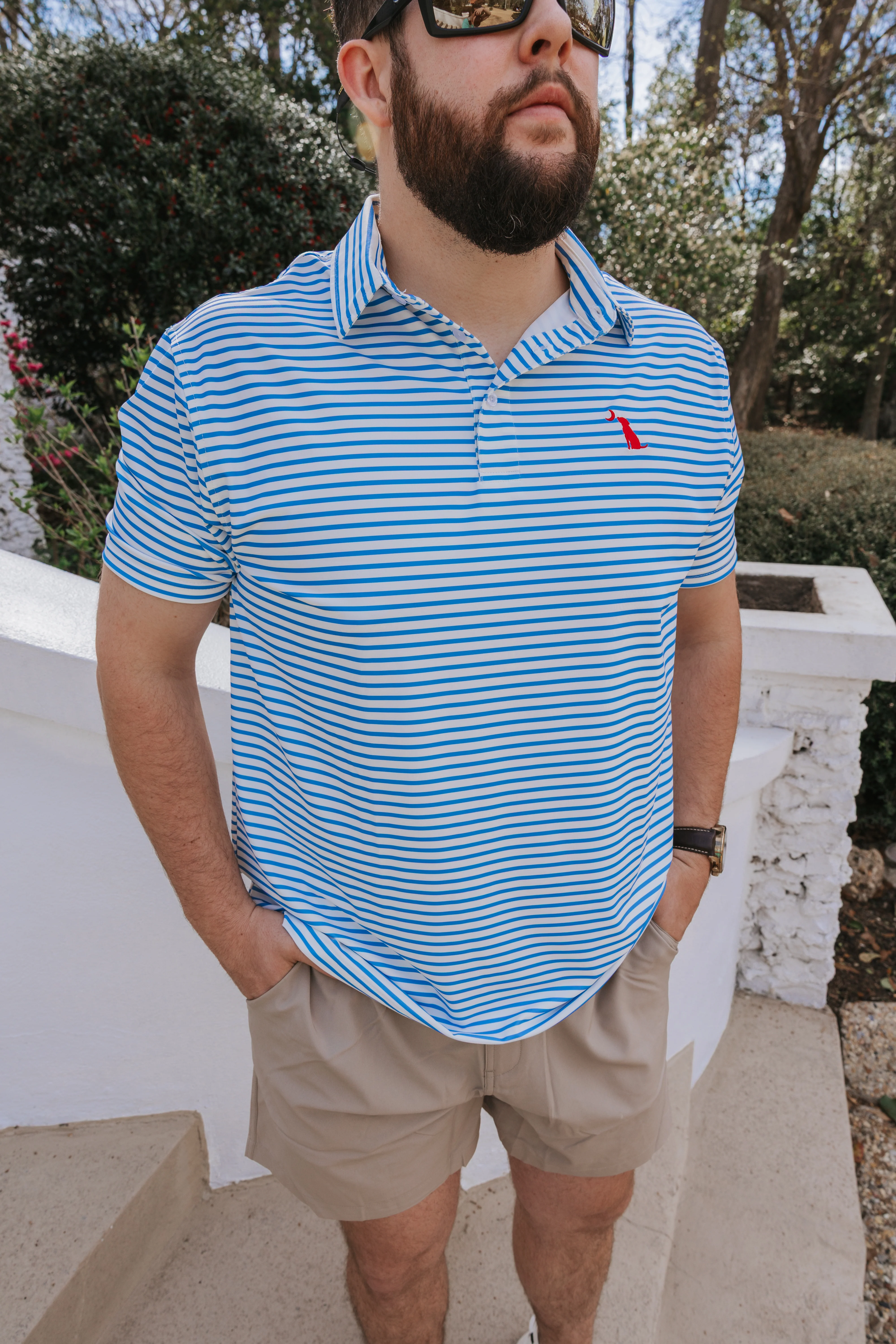 Men's Local Boy Outfitters Edisto Polo in Marina/White - Image 3