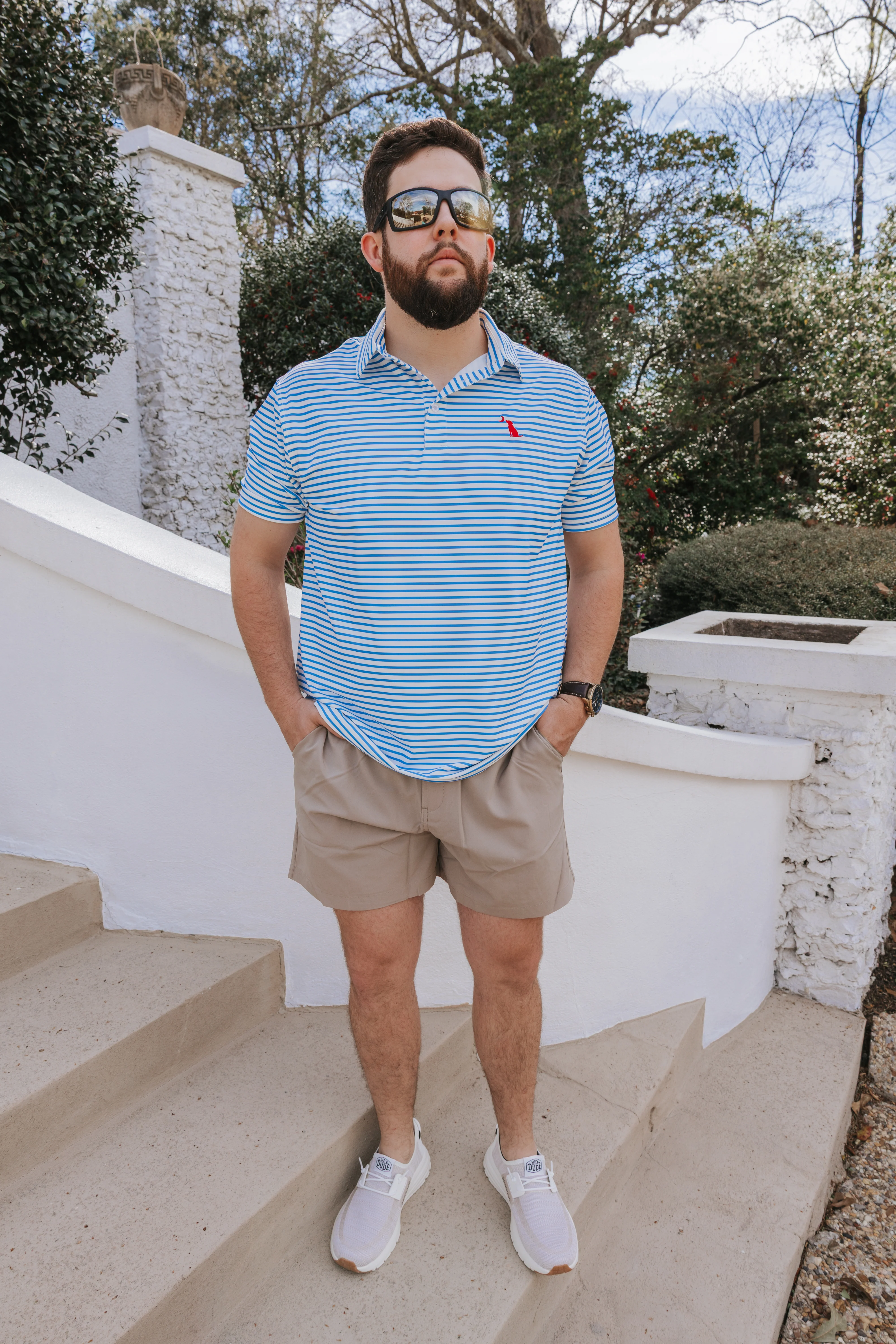Men's Local Boy Outfitters Edisto Polo in Marina/White - Image 4