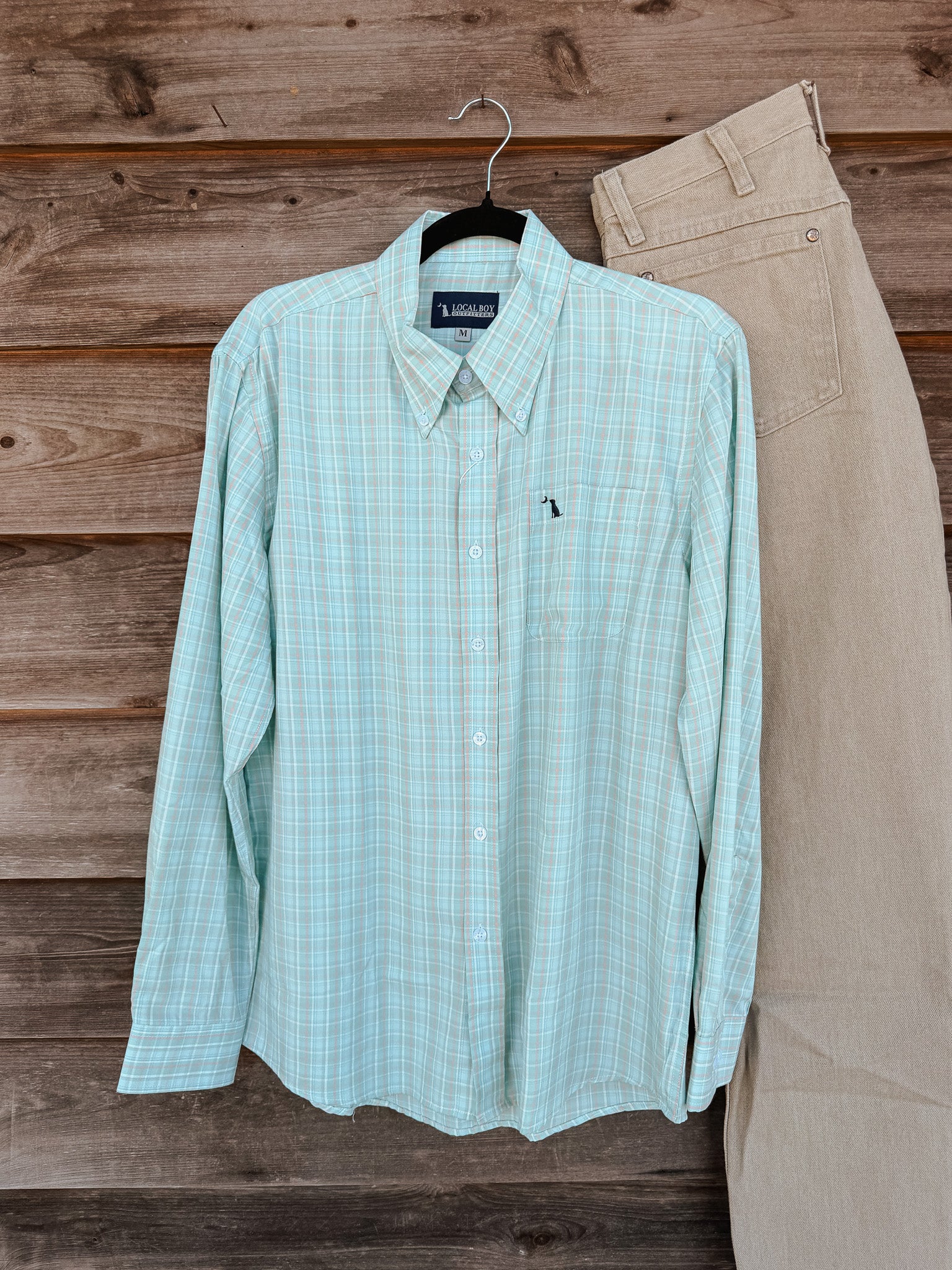 Local Boy Buffkin Dress Shirt in Teal & Salmon