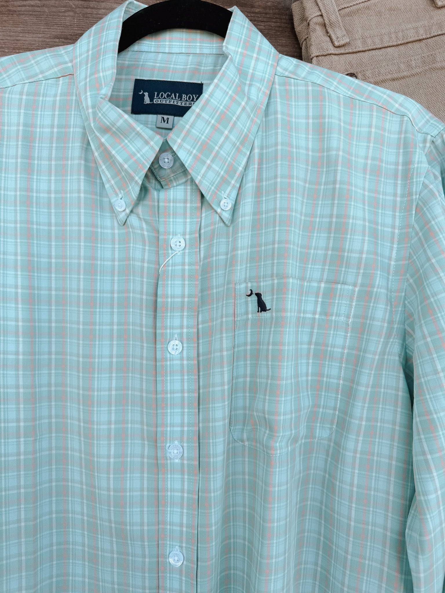 Local Boy Buffkin Dress Shirt in Teal & Salmon - Image 4