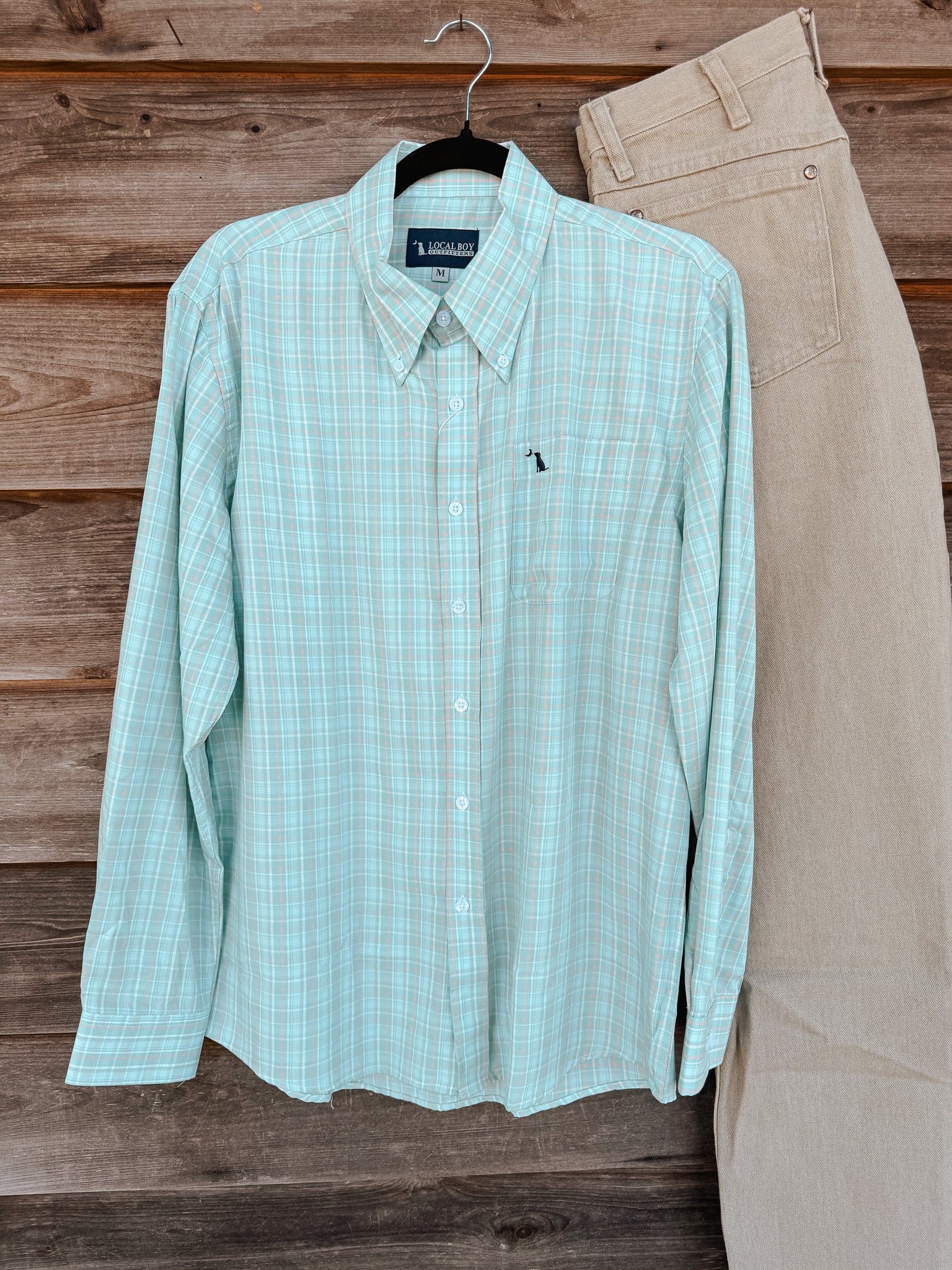 Local Boy Buffkin Dress Shirt in Teal & Salmon - Image 5
