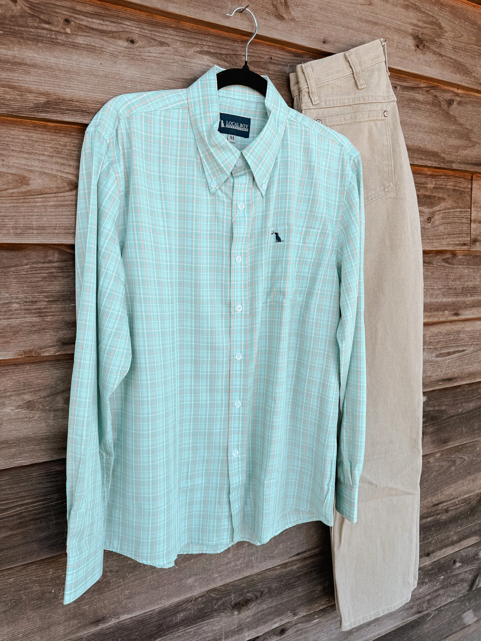 Local Boy Buffkin Dress Shirt in Teal & Salmon - Image 6