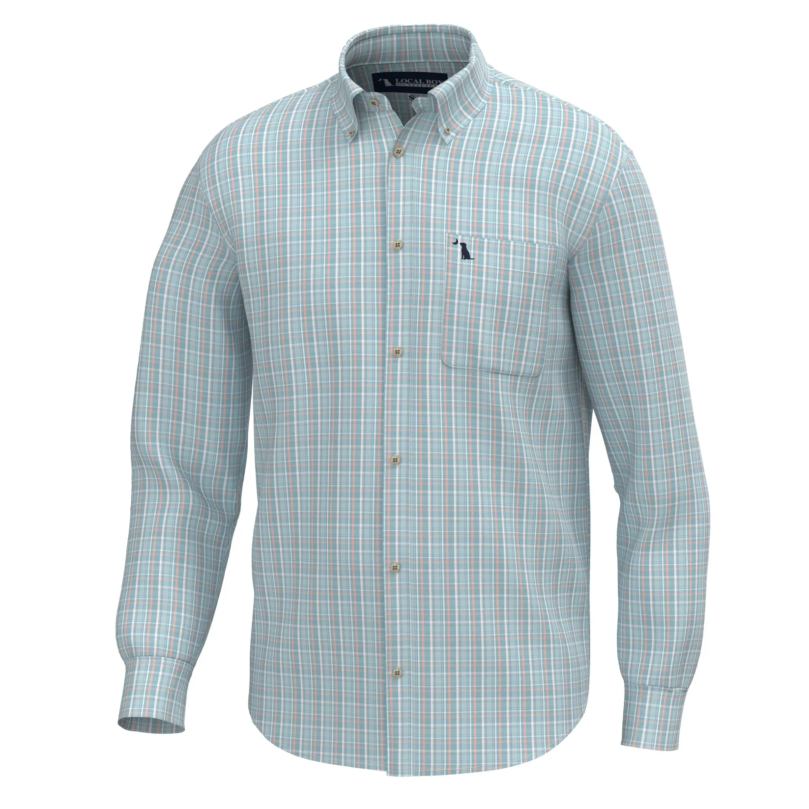 Local Boy Buffkin Dress Shirt in Teal & Salmon - Image 8