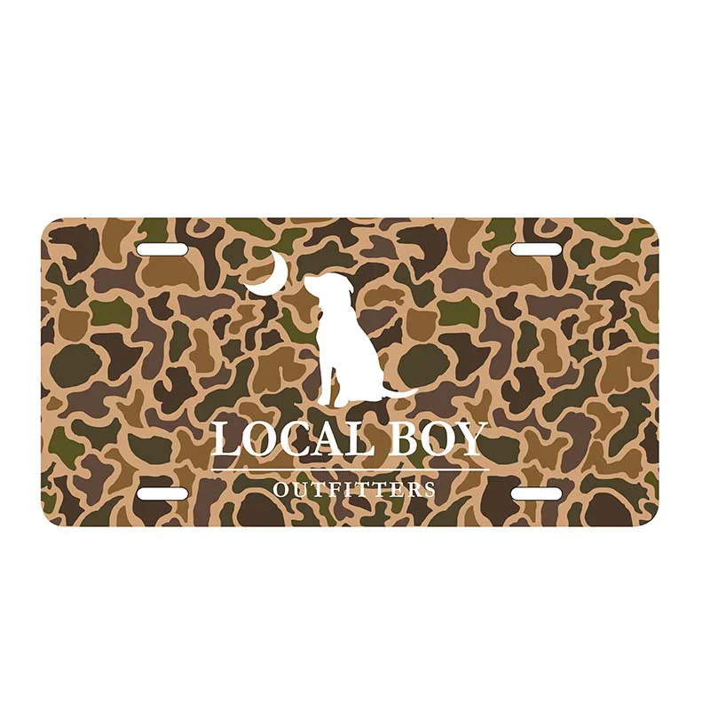 Local Boy Outfitters LBO Logo License Plate in Old School Camo