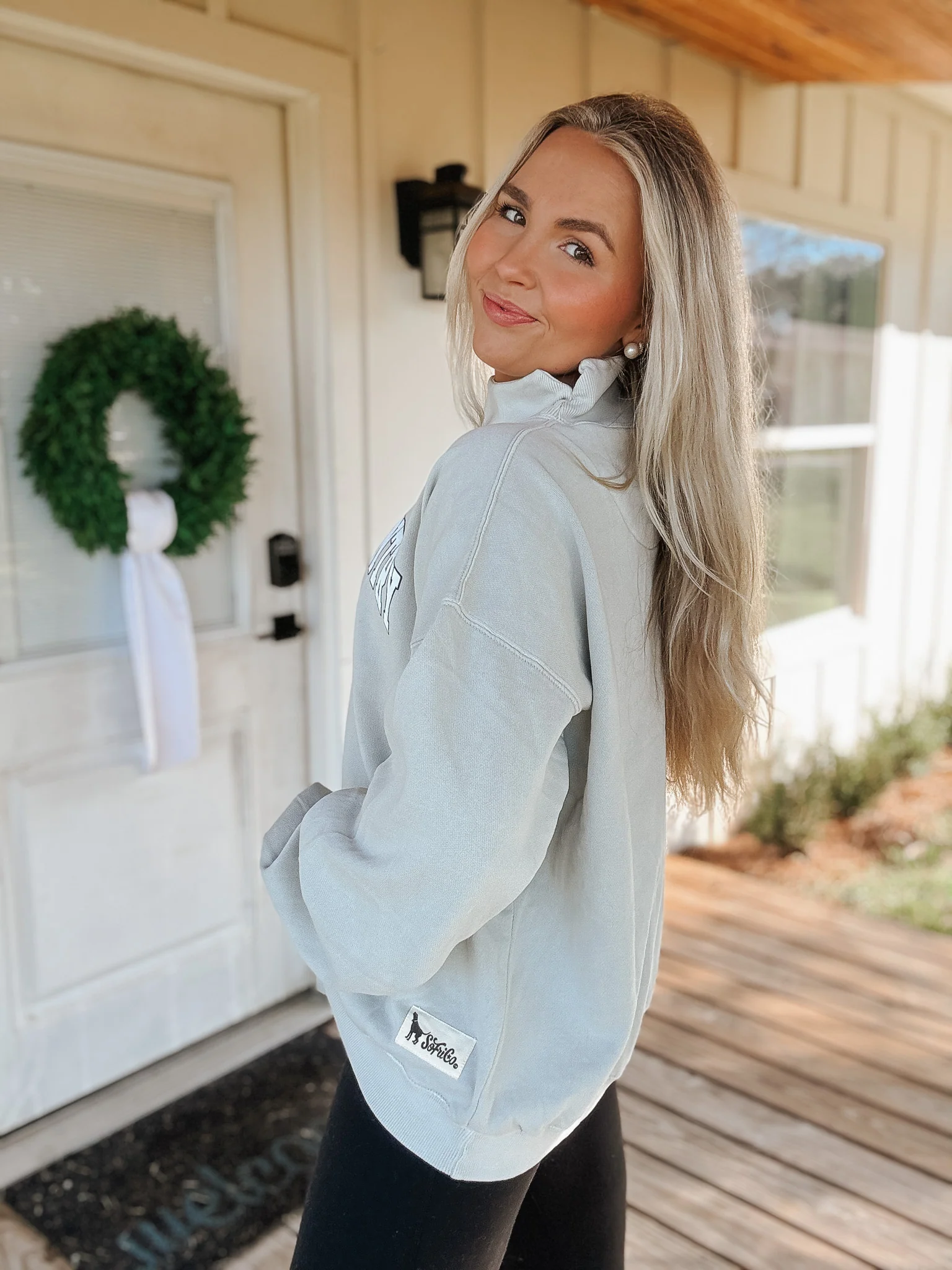 Boot Country Light Grey Mock Neck Sweatshirt - Image 3