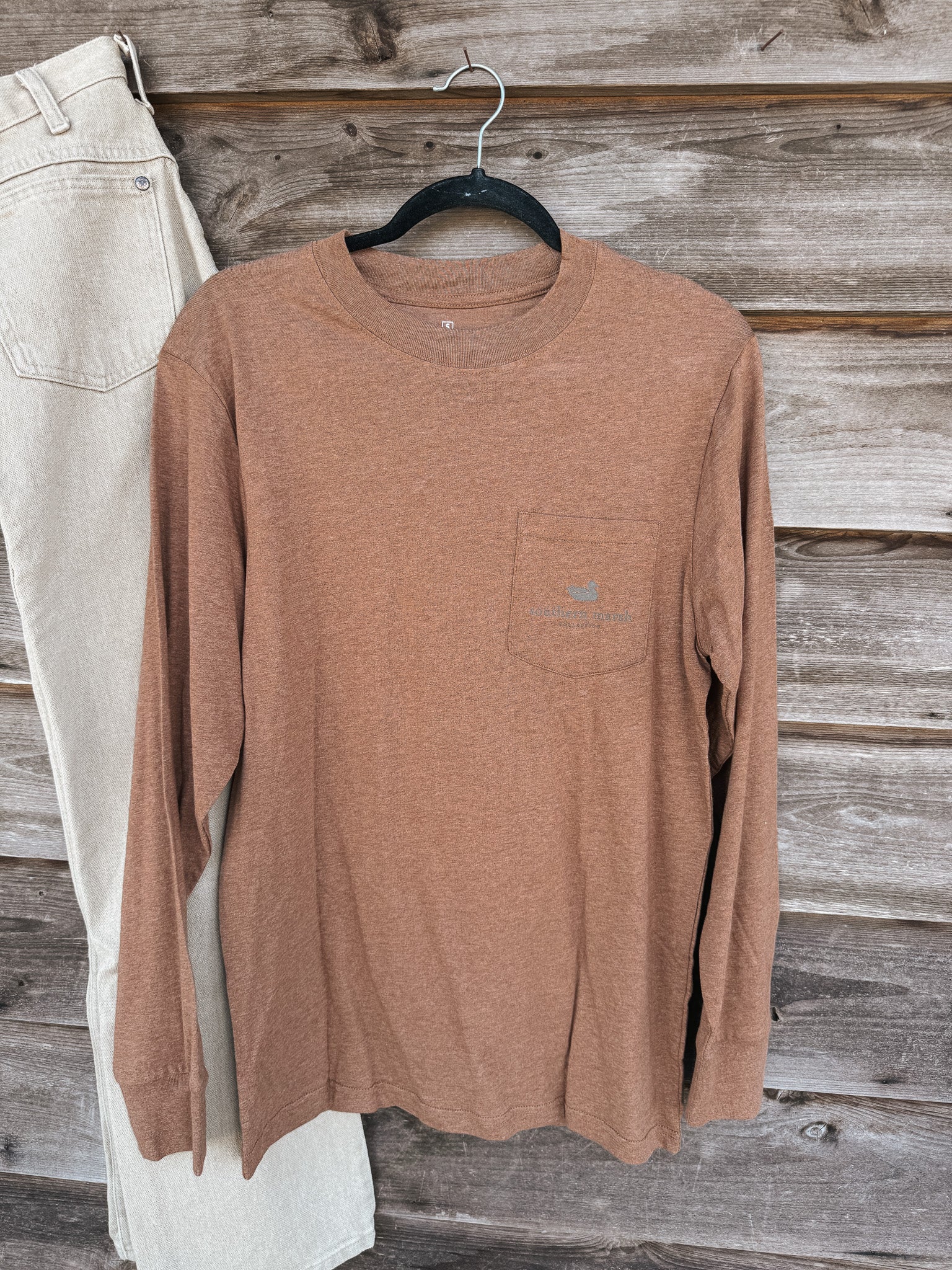 Southern Marsh Inflight Camo Long Sleeve T-Shirt in Washed Walnut - Image 2