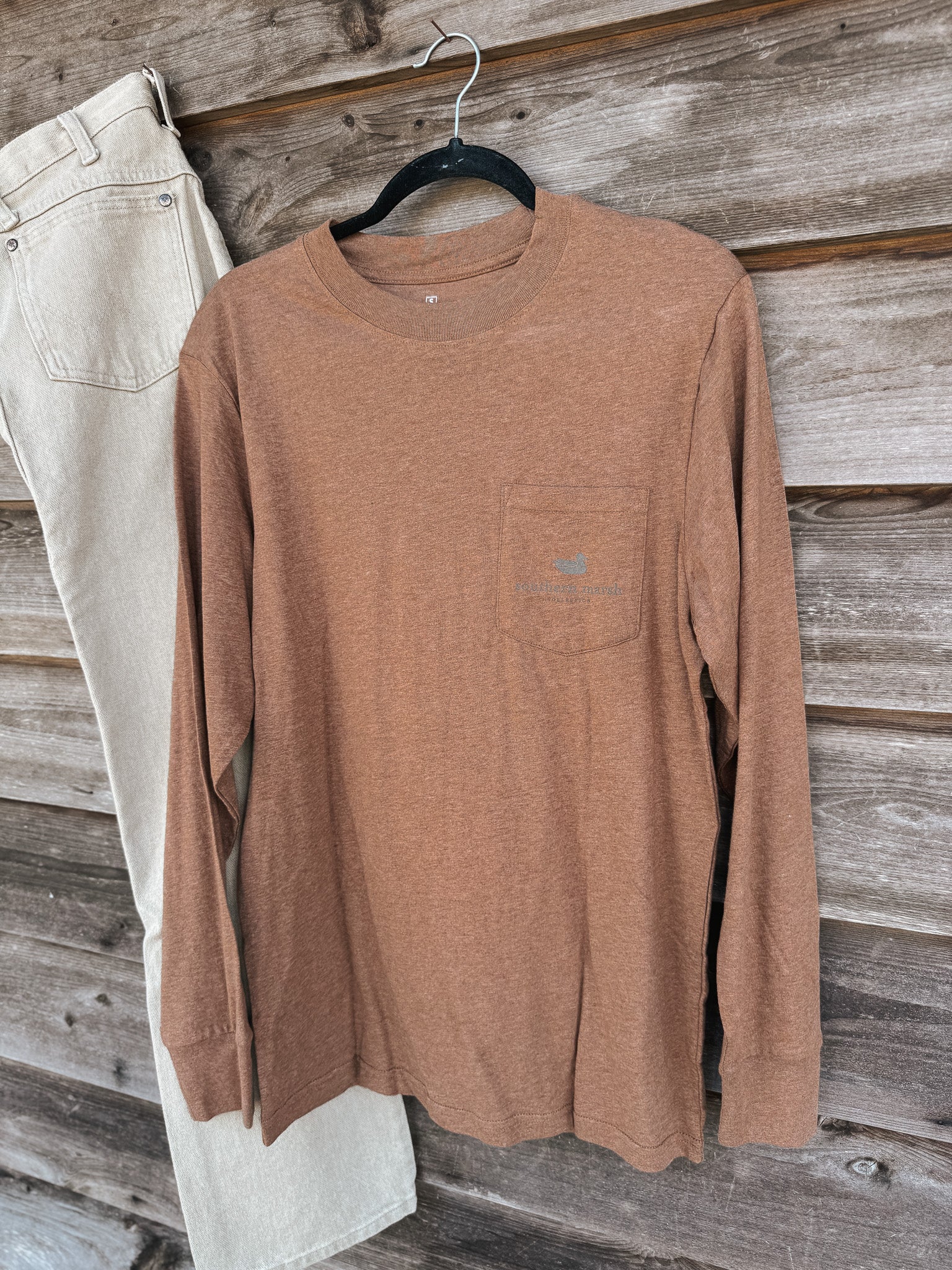 Southern Marsh Inflight Camo Long Sleeve T-Shirt in Washed Walnut - Image 7