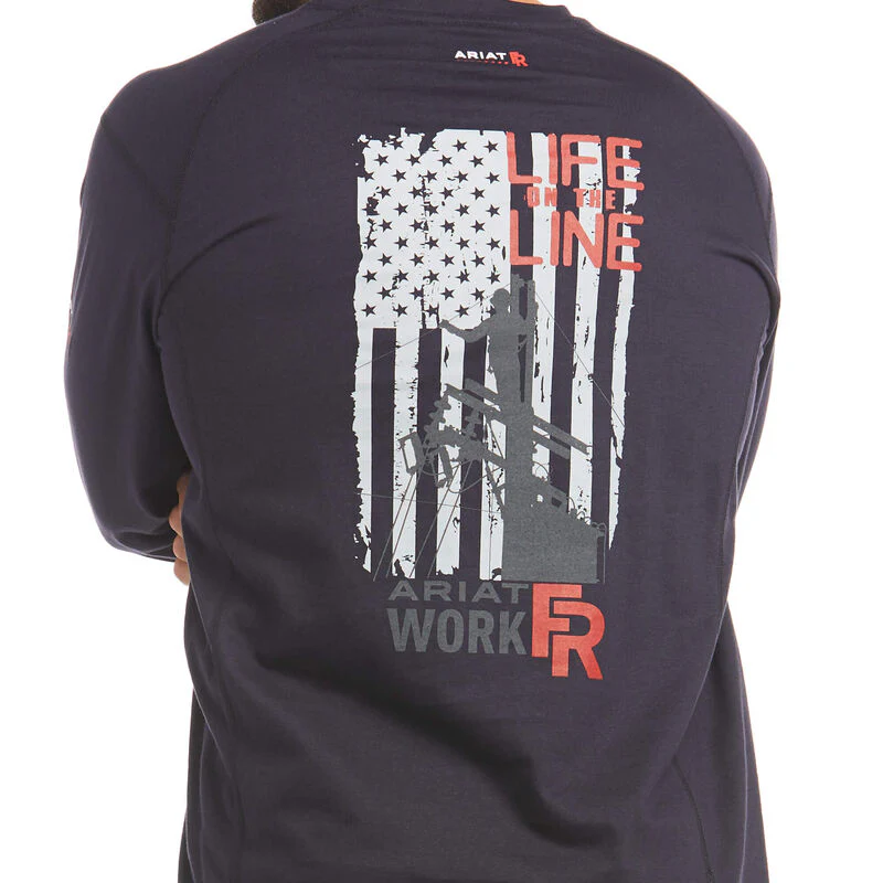 ARIAT FR AIR LIFE ON THE LINE GRAPHIC LONG SLEEVE IN NAVY - Image 3
