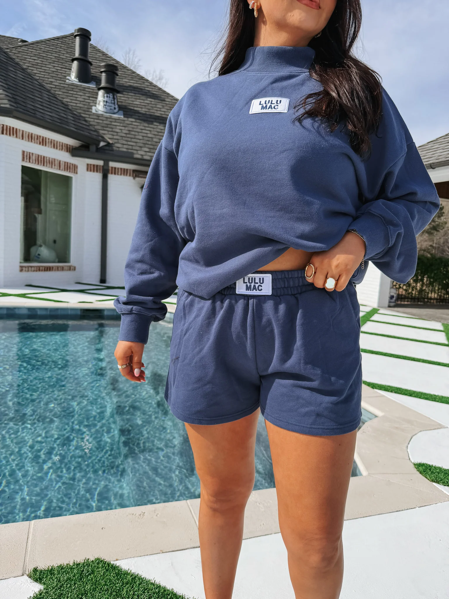 Lulu Mac Terry Cloth Mockneck in Navy - Image 10