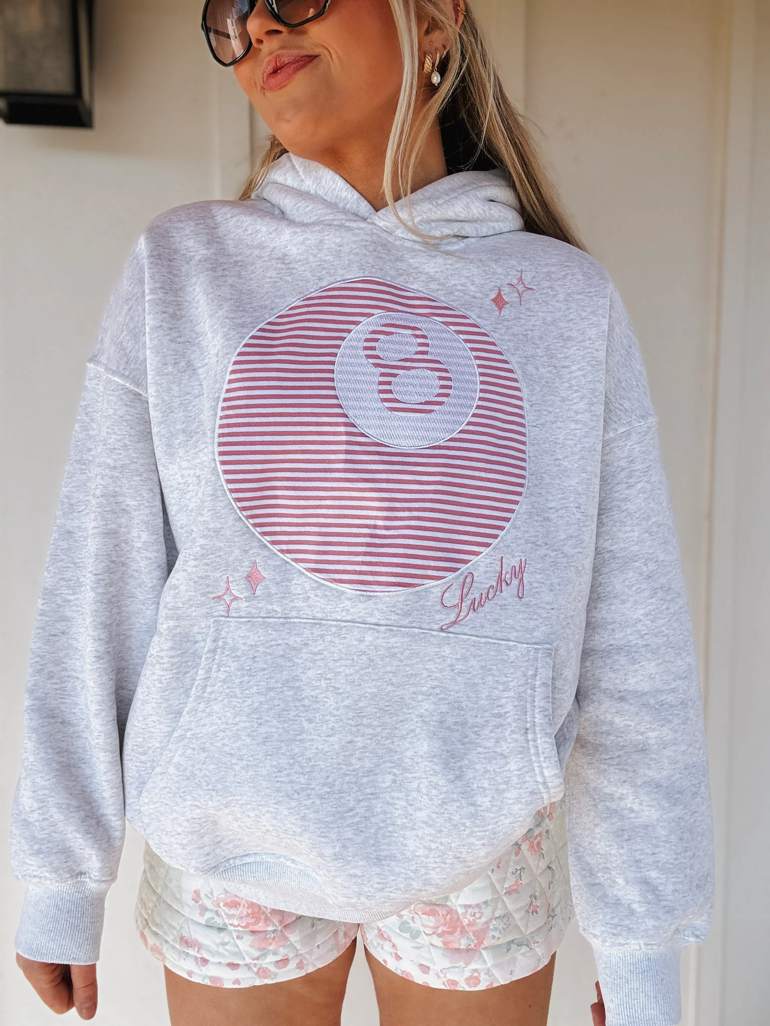 Lucky You 8 Ball Hoodie in Pearl Grey - Image 10