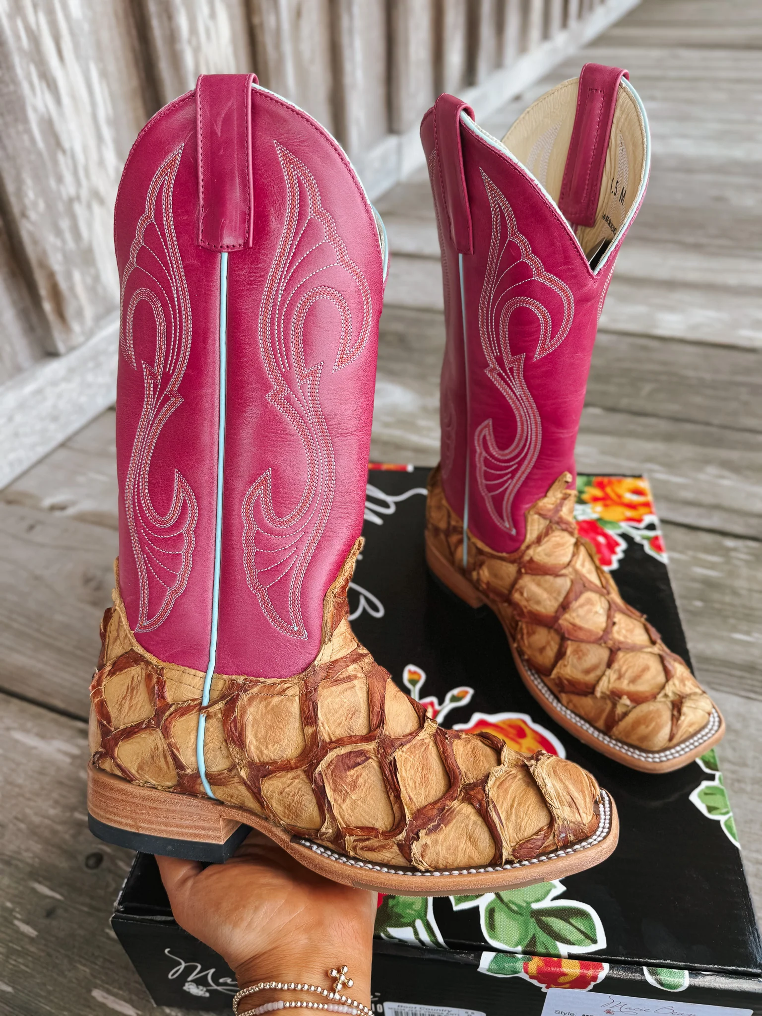 Women's Macie Bean Pink Antique Saddle Pirarucu Boots - Image 3
