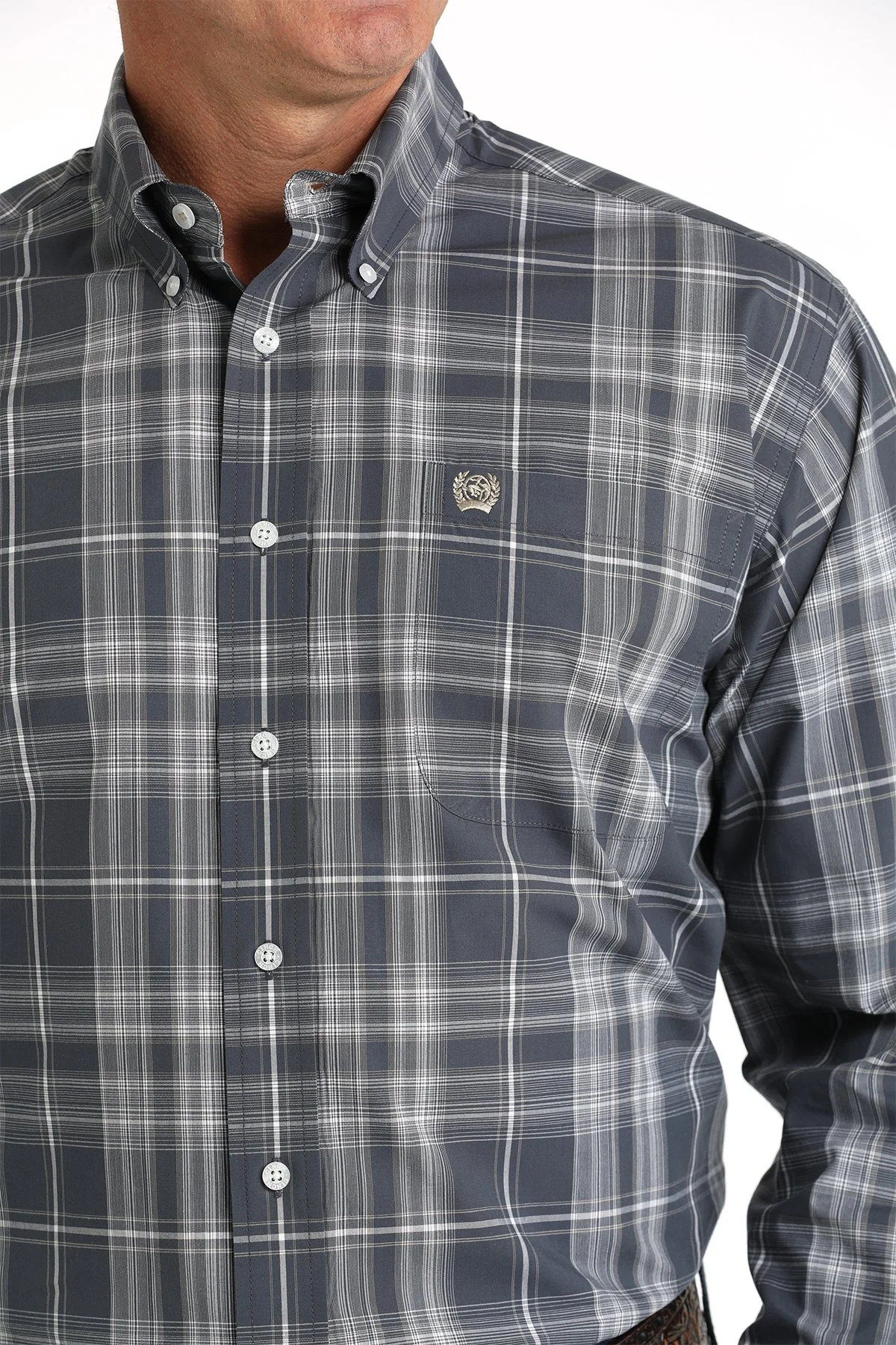 Men's Cinch Blue Plaid Button Shirt - Image 6