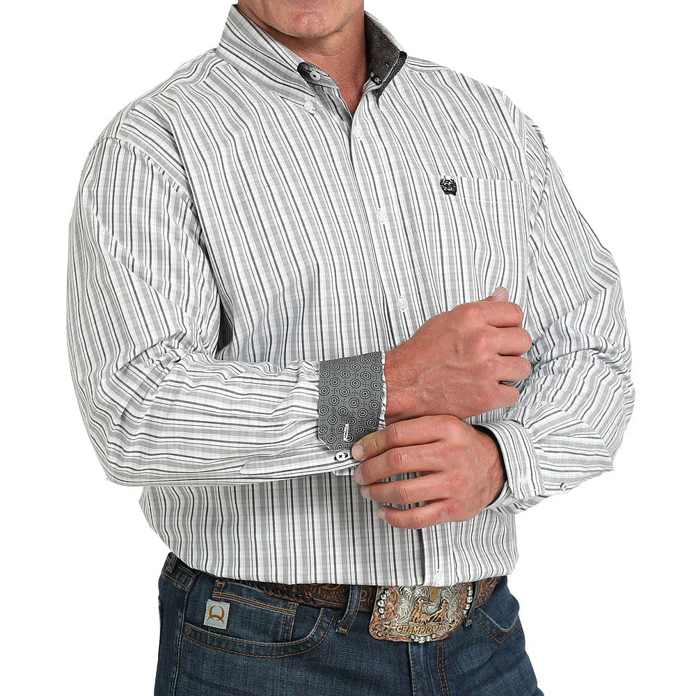 Men's Cinch White & Grey Plaid Shirt - Image 3