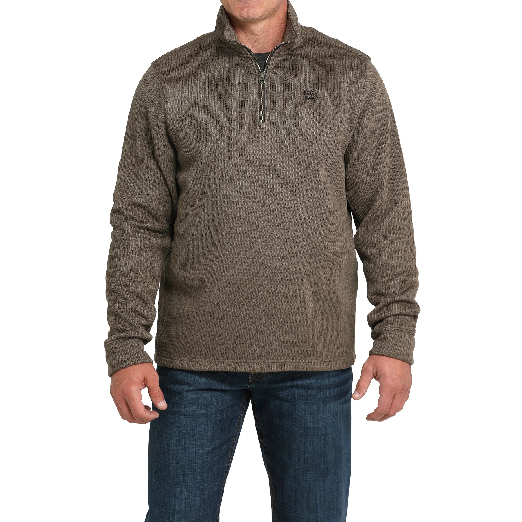 Men's Cinch 1/4 Zip Brown Pullover - Image 2