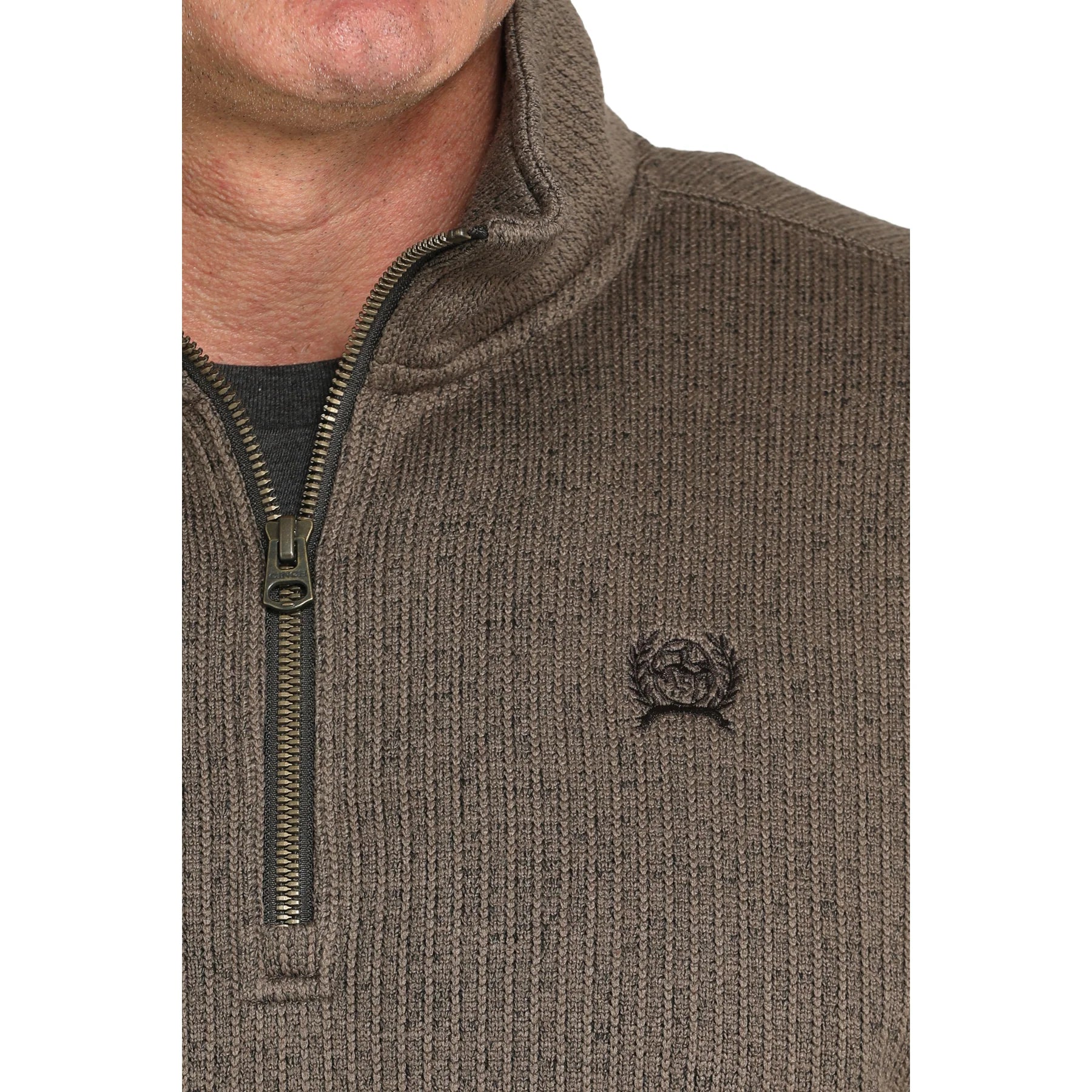 Men's Cinch 1/4 Zip Brown Pullover - Image 5