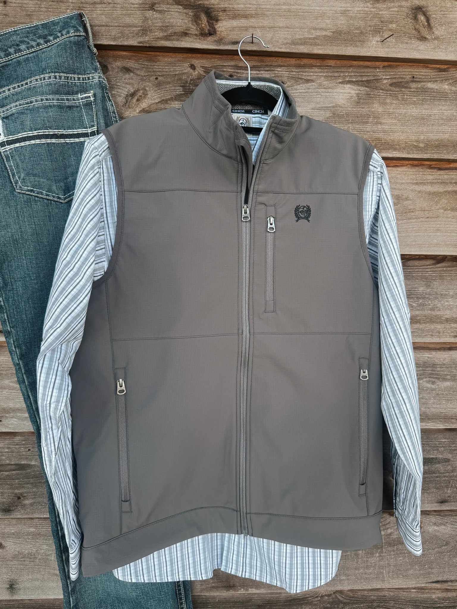 Men's Cinch Gray Windproof Zip Up Vest - Image 3