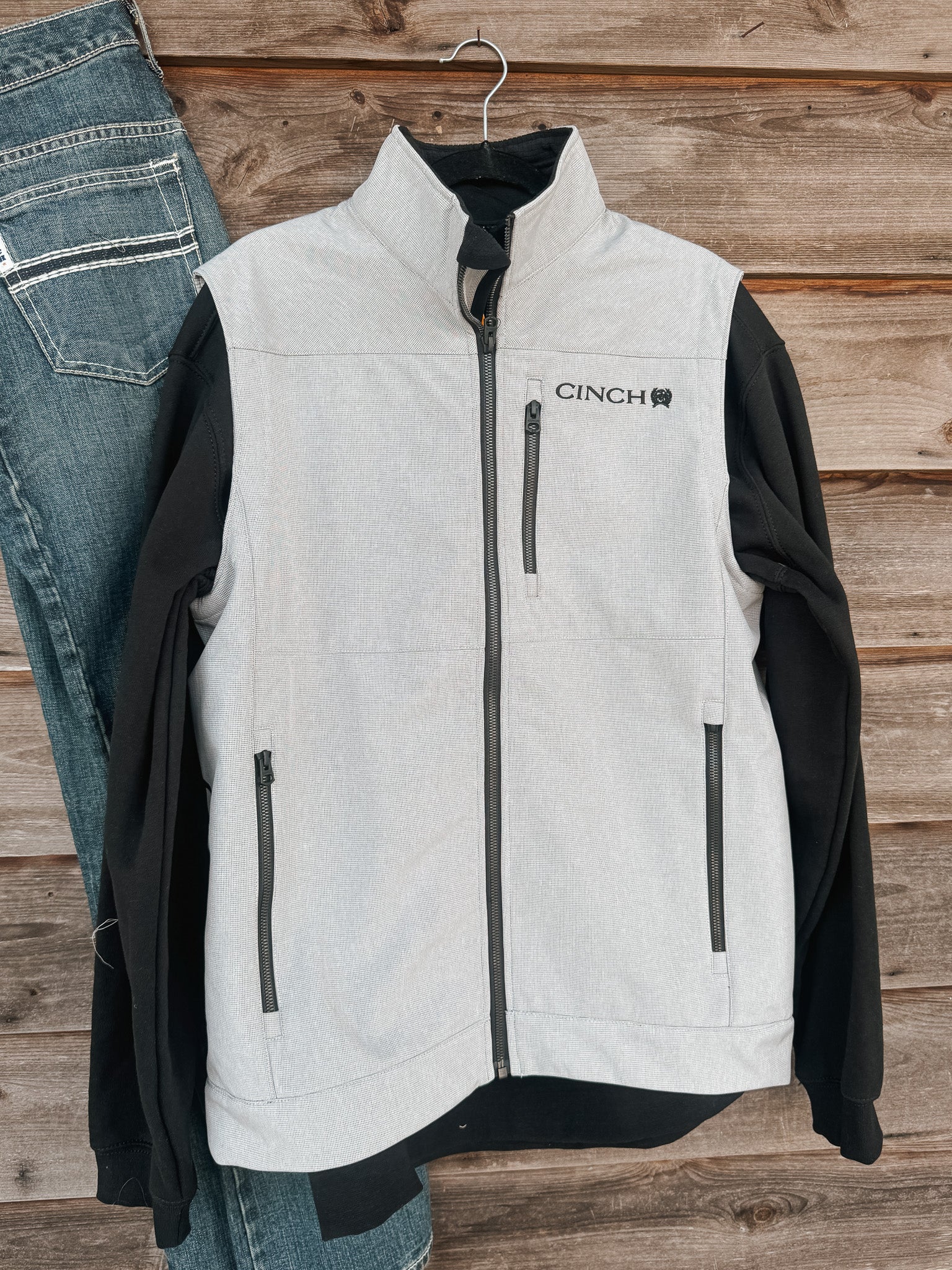 Men's Cinch Bonded Solid Grey Softshell Vest - Image 3