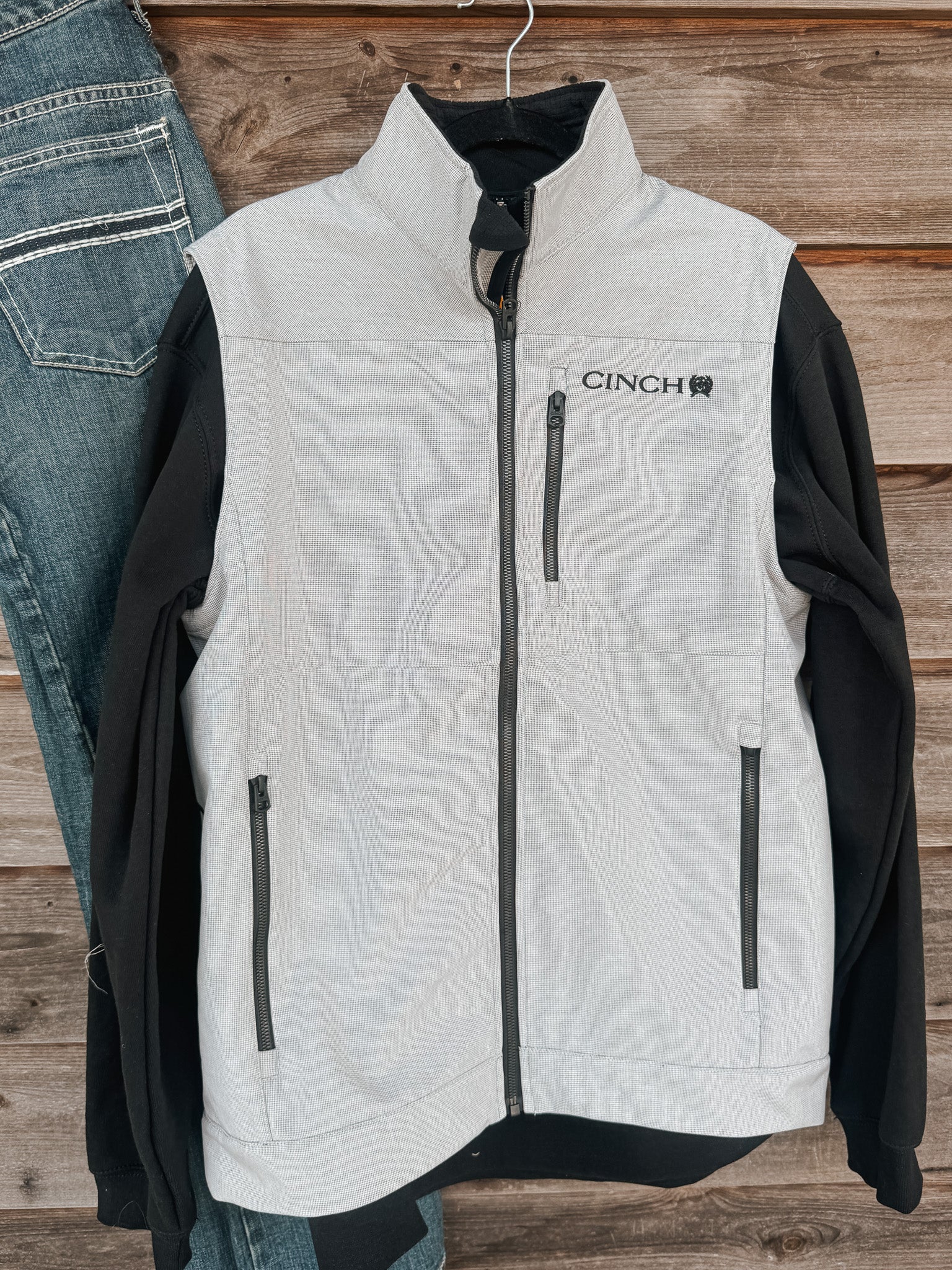 Men's Cinch Bonded Solid Grey Softshell Vest - Image 4